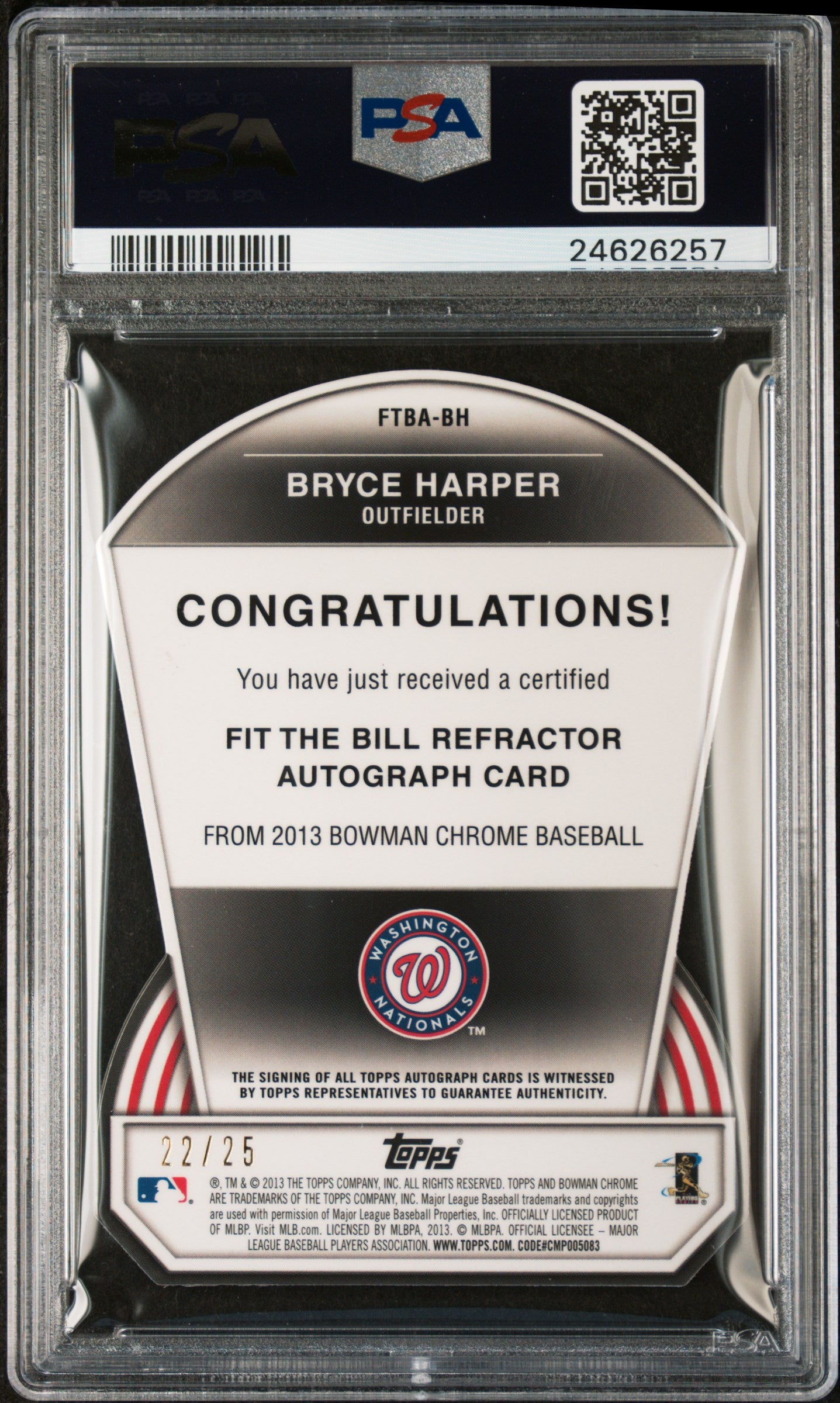 2013 Bowman Chrome Fit The Bill Autographs Bryce Harper #BH PSA 10