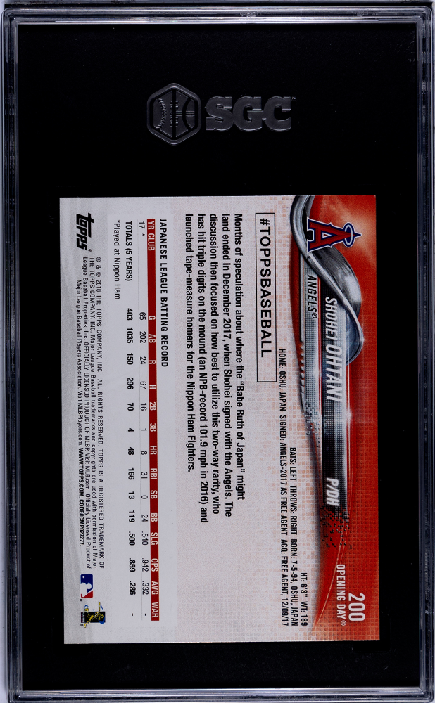 2018 Topps Opening Day Shohei Ohtani Rookie SGC 9.5 RC