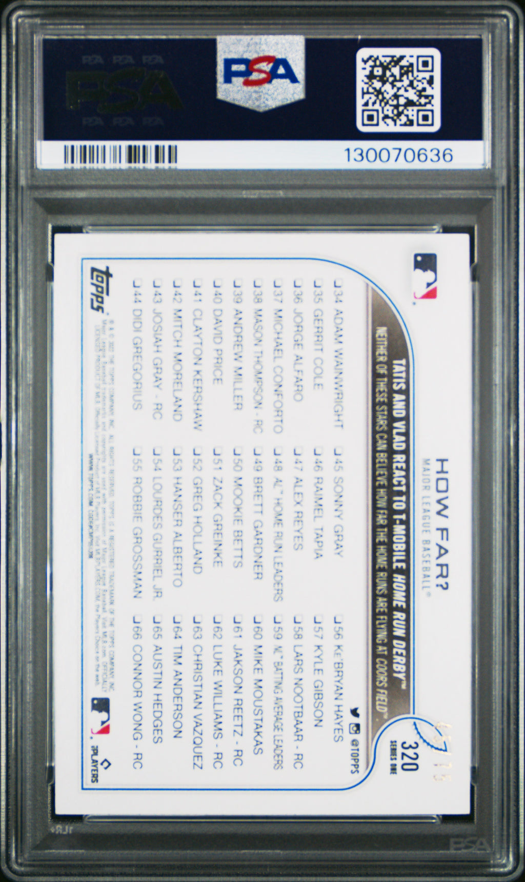 2022 Topps 1st Edition Vladimir Guerrero Jr./Fernando Tatis Jr. Orange/25 PSA 10