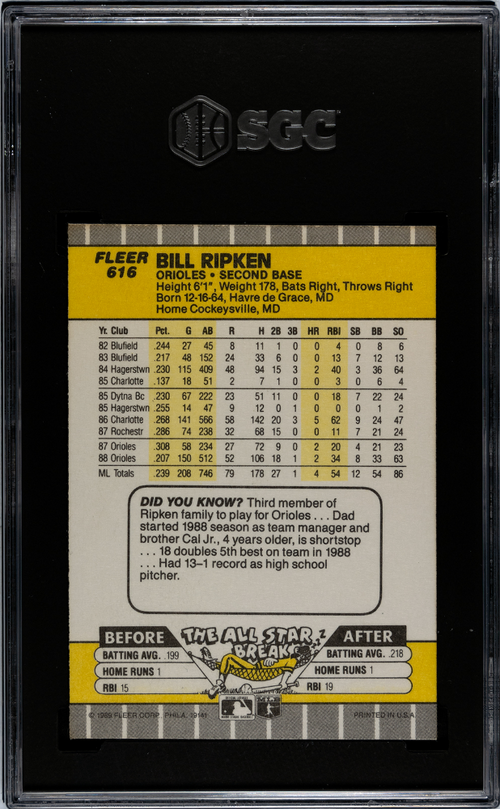 1989 Fleer Bill Ripken Error FF SGC 8