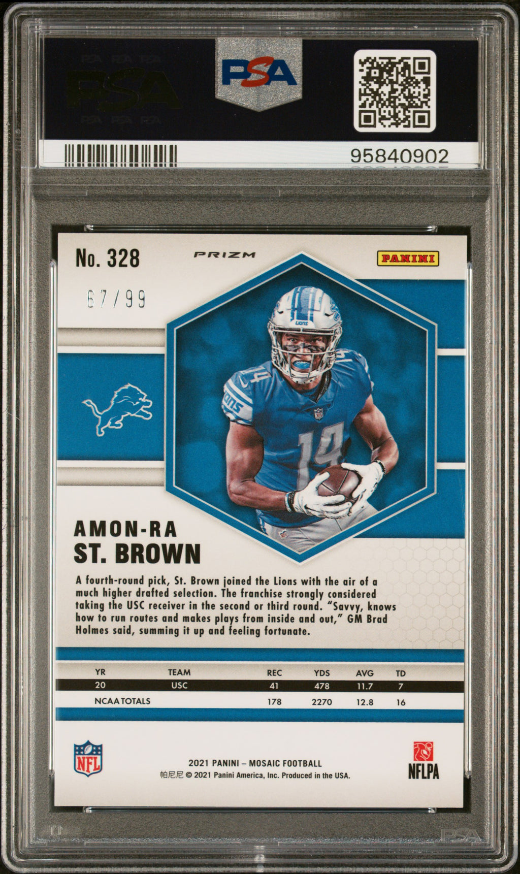 2021 Mosaic Amon-Ra St. Brown Blue Mosaic PSA 10