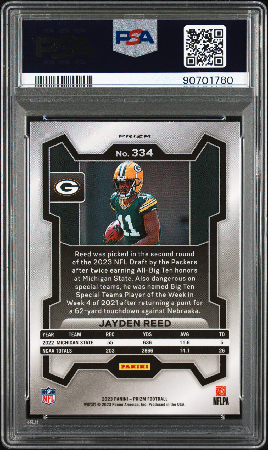 2023 Panini Prizm Jayden Reed #334 Pink PSA 10