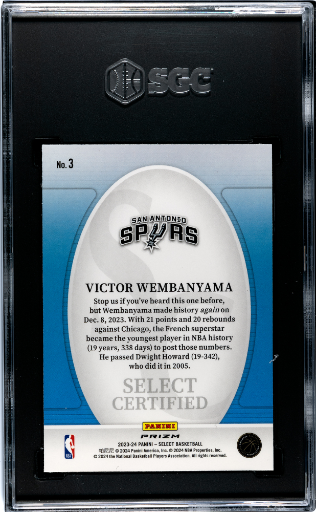 2023-24 Select Victor Wembanyama Rookie Select Certified Green SGC 10 RC