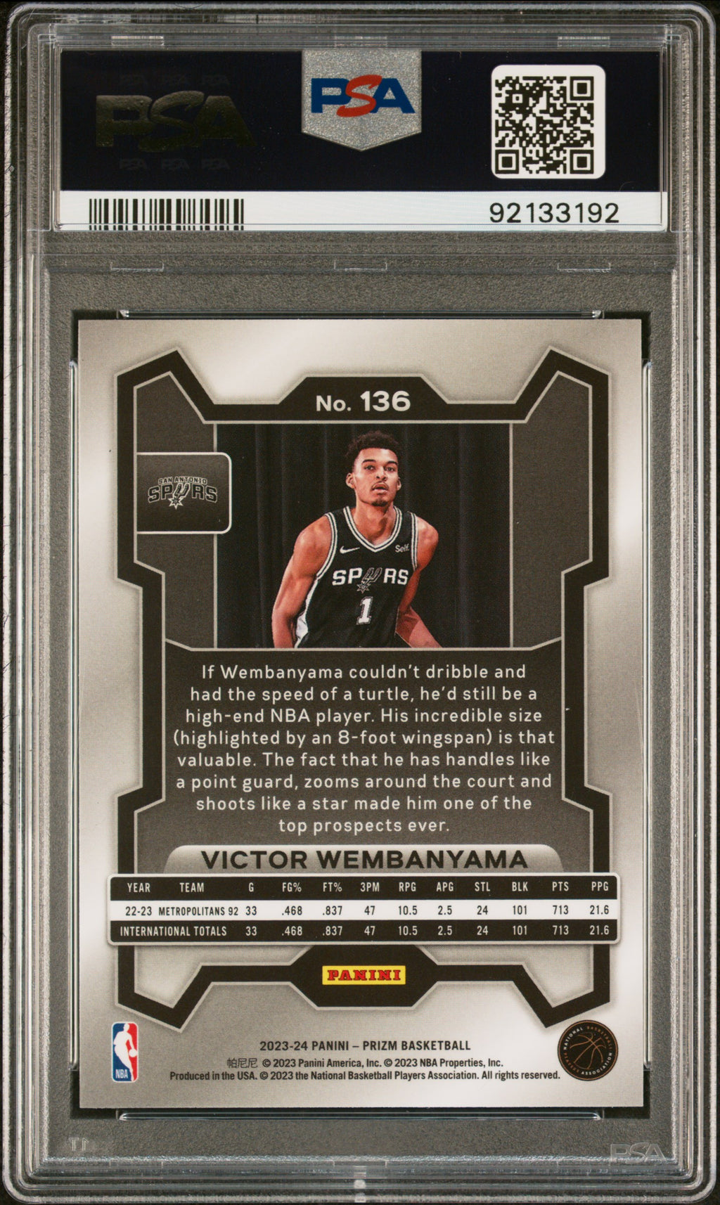 2023 Prizm Victor Wembanyma Rookie PSA 10 RC