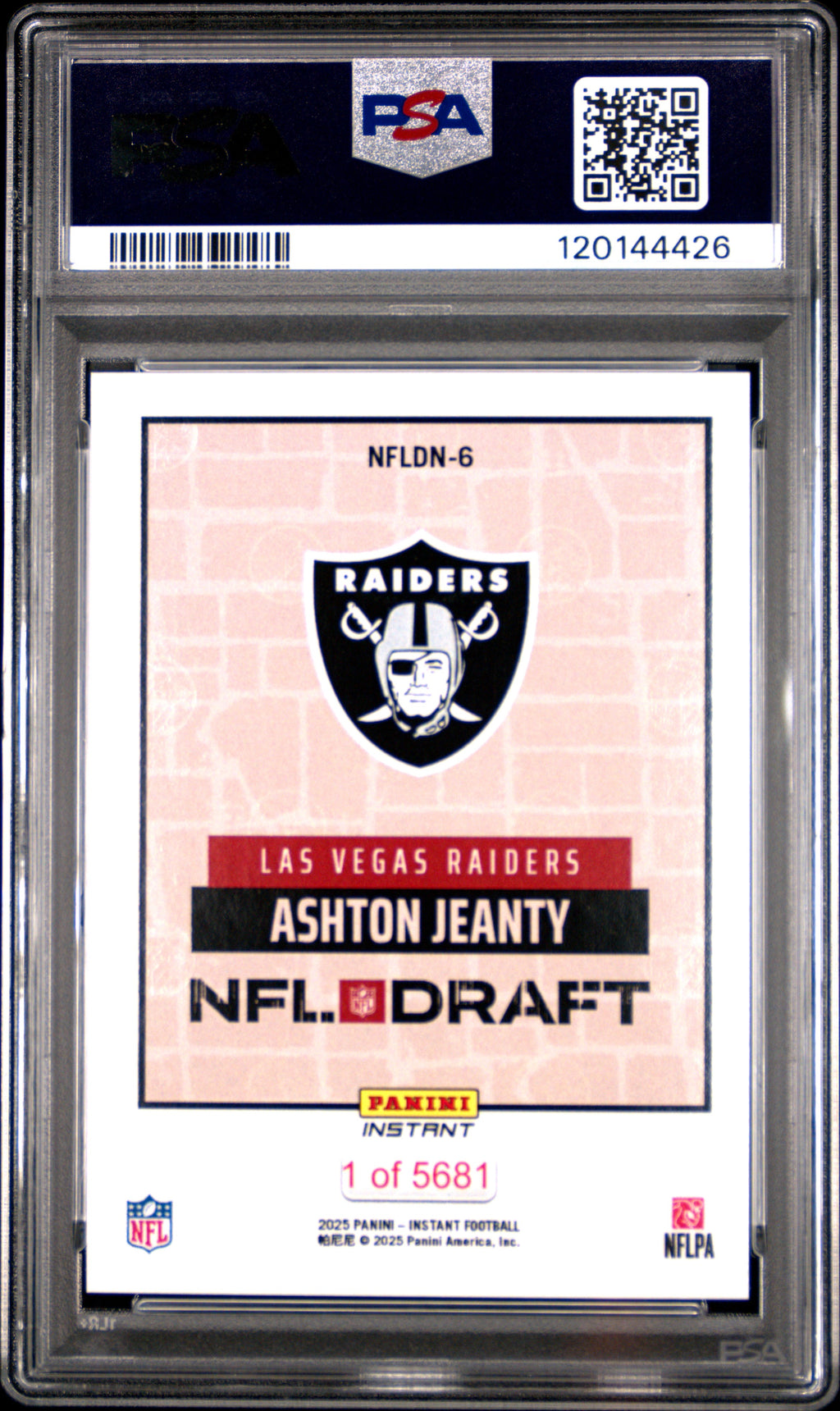 2025 Panini Instant Ashton Jeanty Rookie Draft Night PSA 10 RC