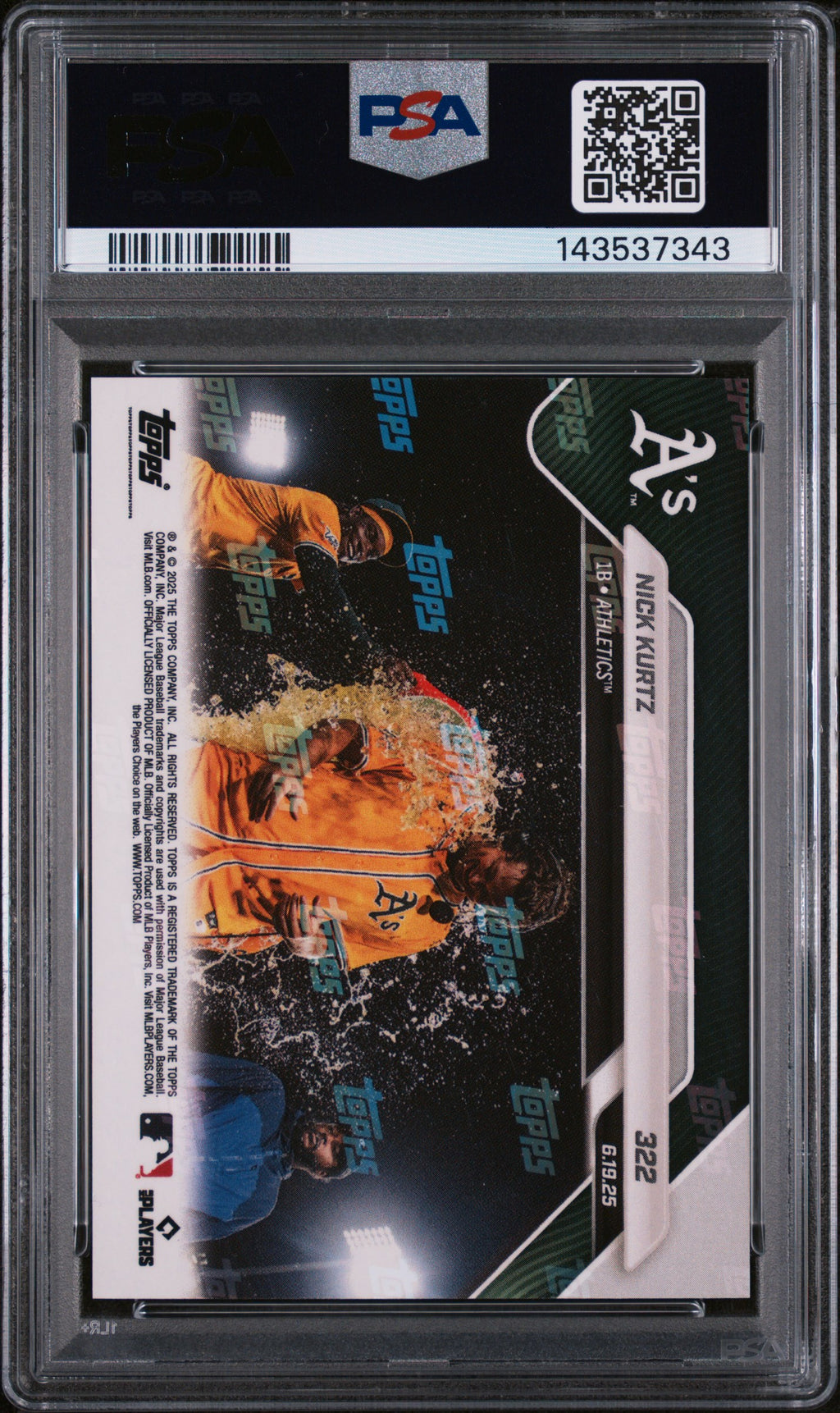 2025 Topps Now Nick Kurtz Orange Foil PSA 9