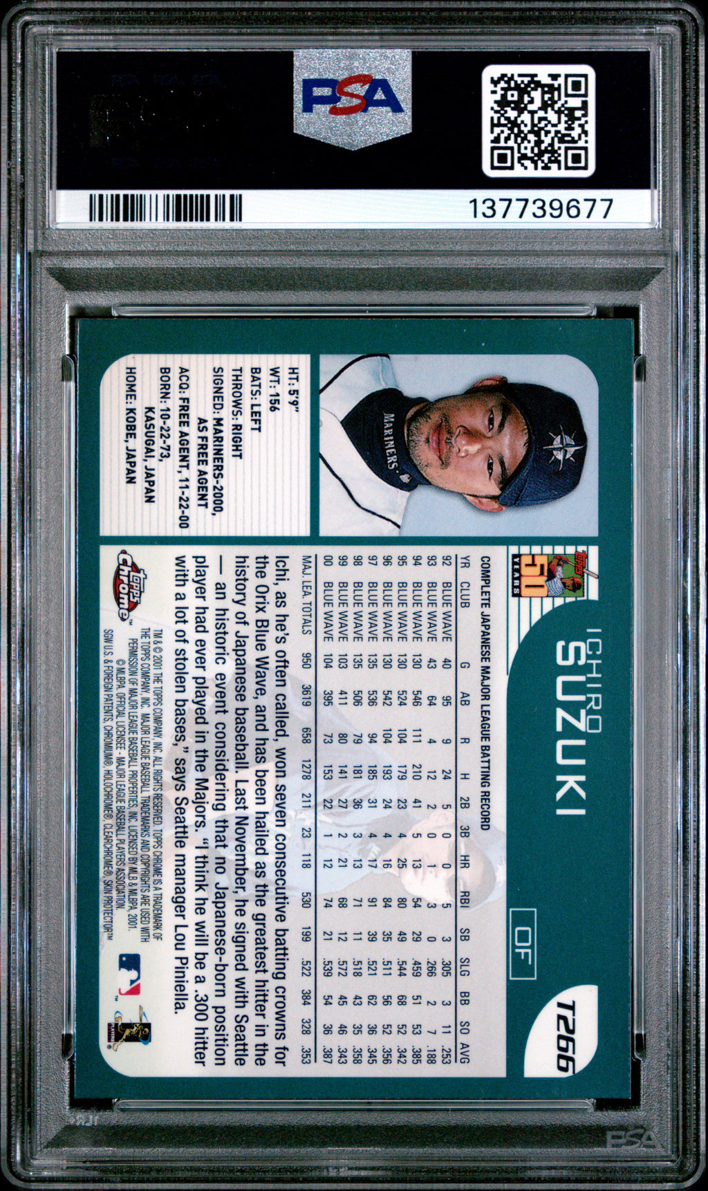 2001 Topps Chrome Traded Ichiro Suzuki #T266 PSA 9
