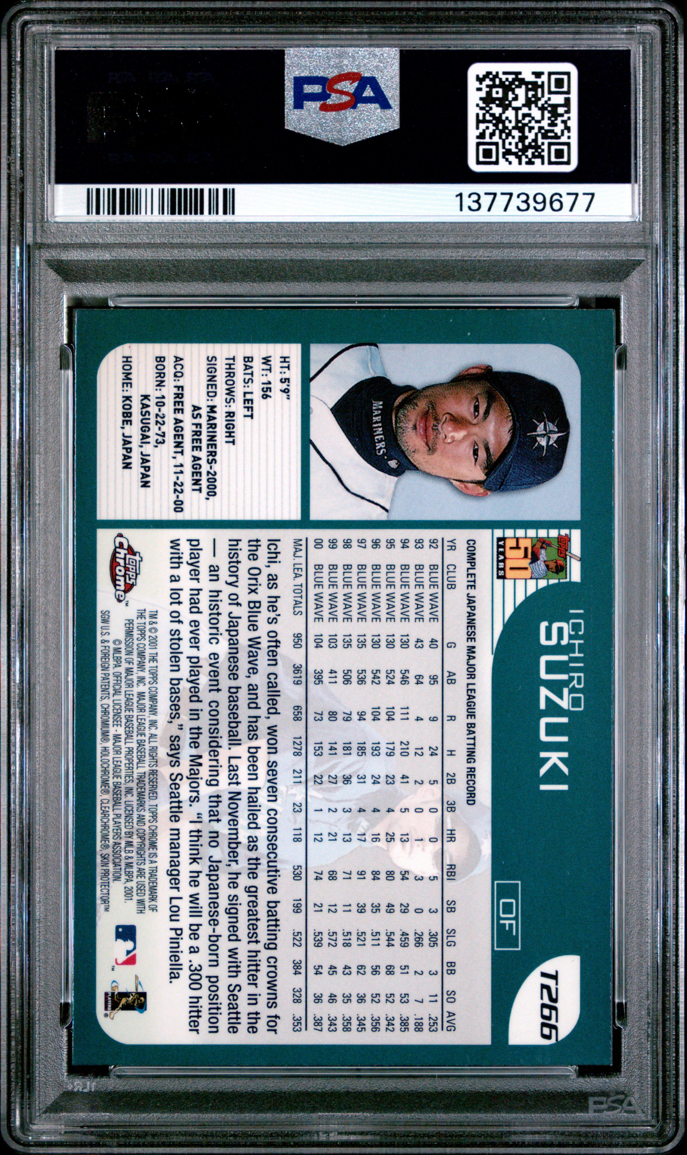2001 Topps Chrome Traded Ichiro Suzuki #T266 PSA 9