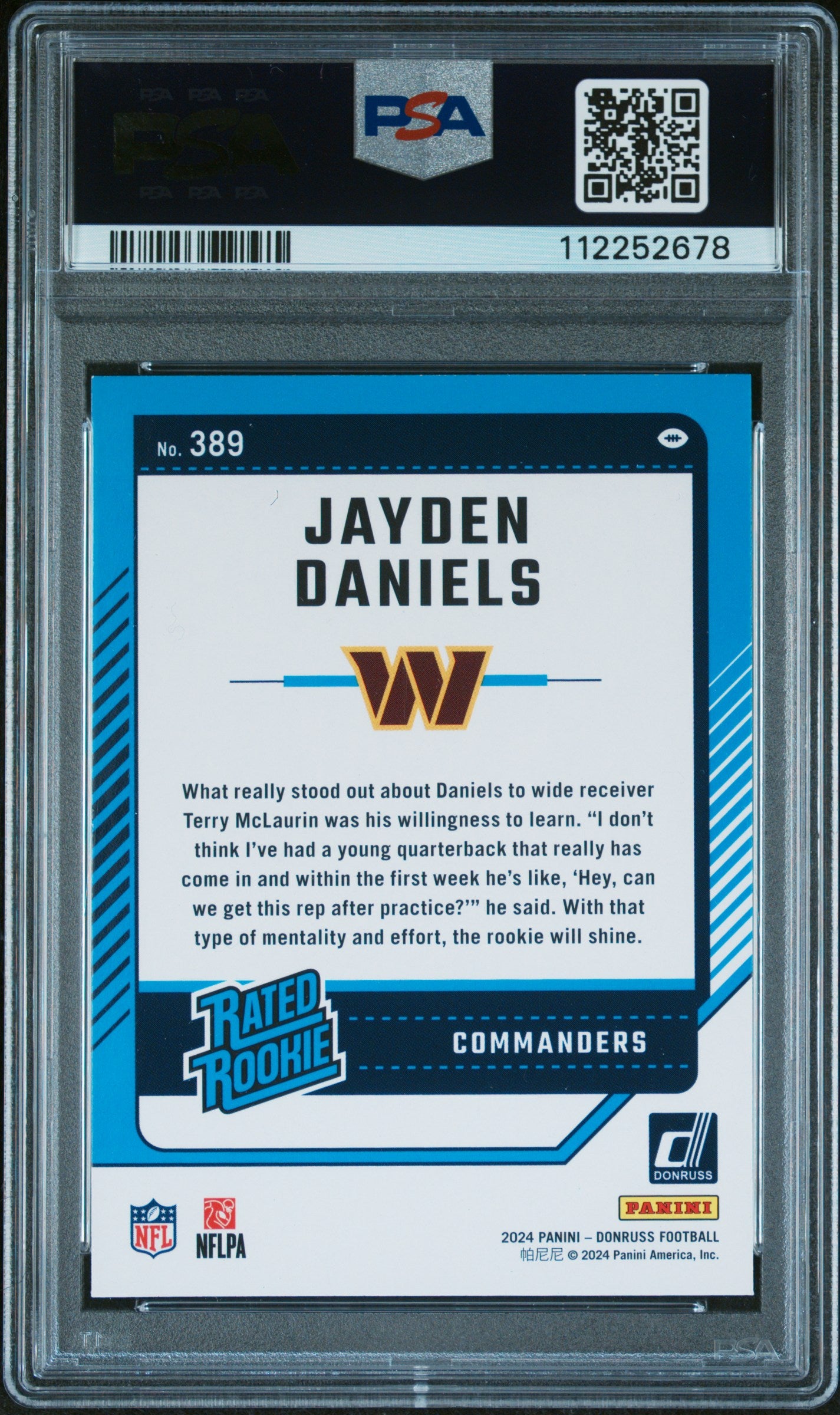 2024 Donruss Jayden Daniels Rookie PSA 9 RC