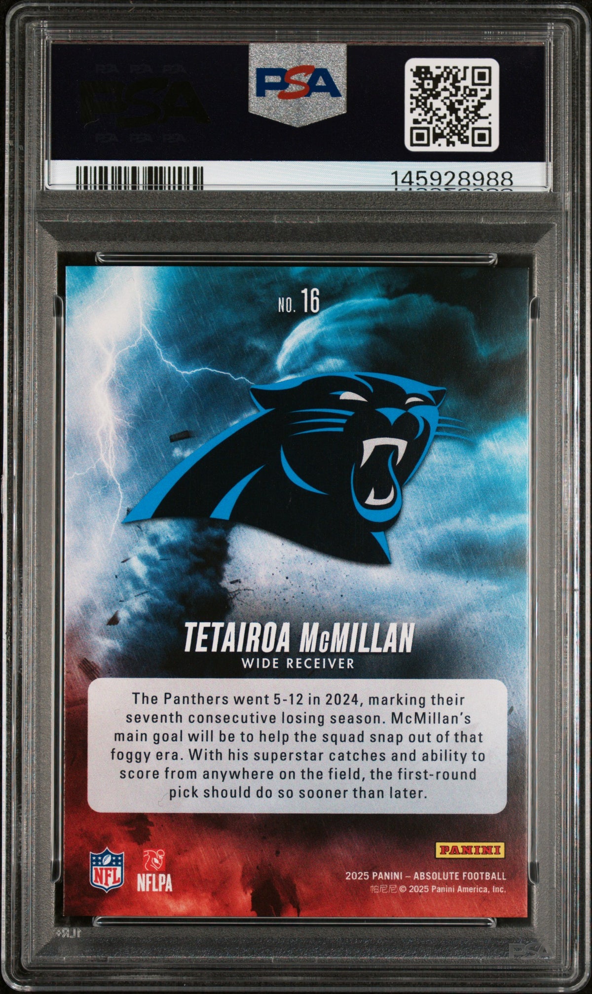 2025 Absolute Tetairoa McMillan By Storm - Red Spectrum PSA 9