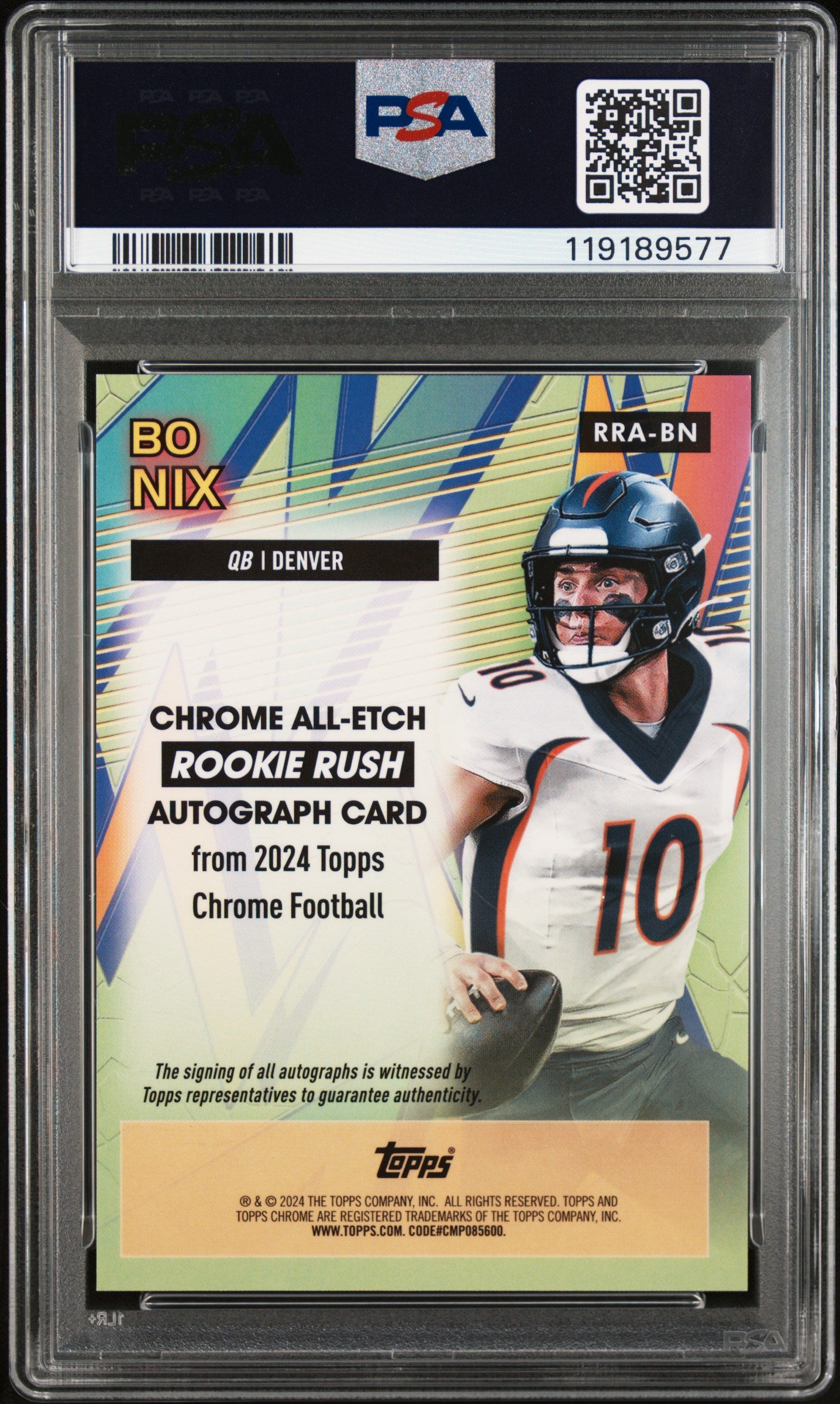 2024 Topps Chrome Bo Nix All Etch Rookie Green Auto 8/99 PSA 10