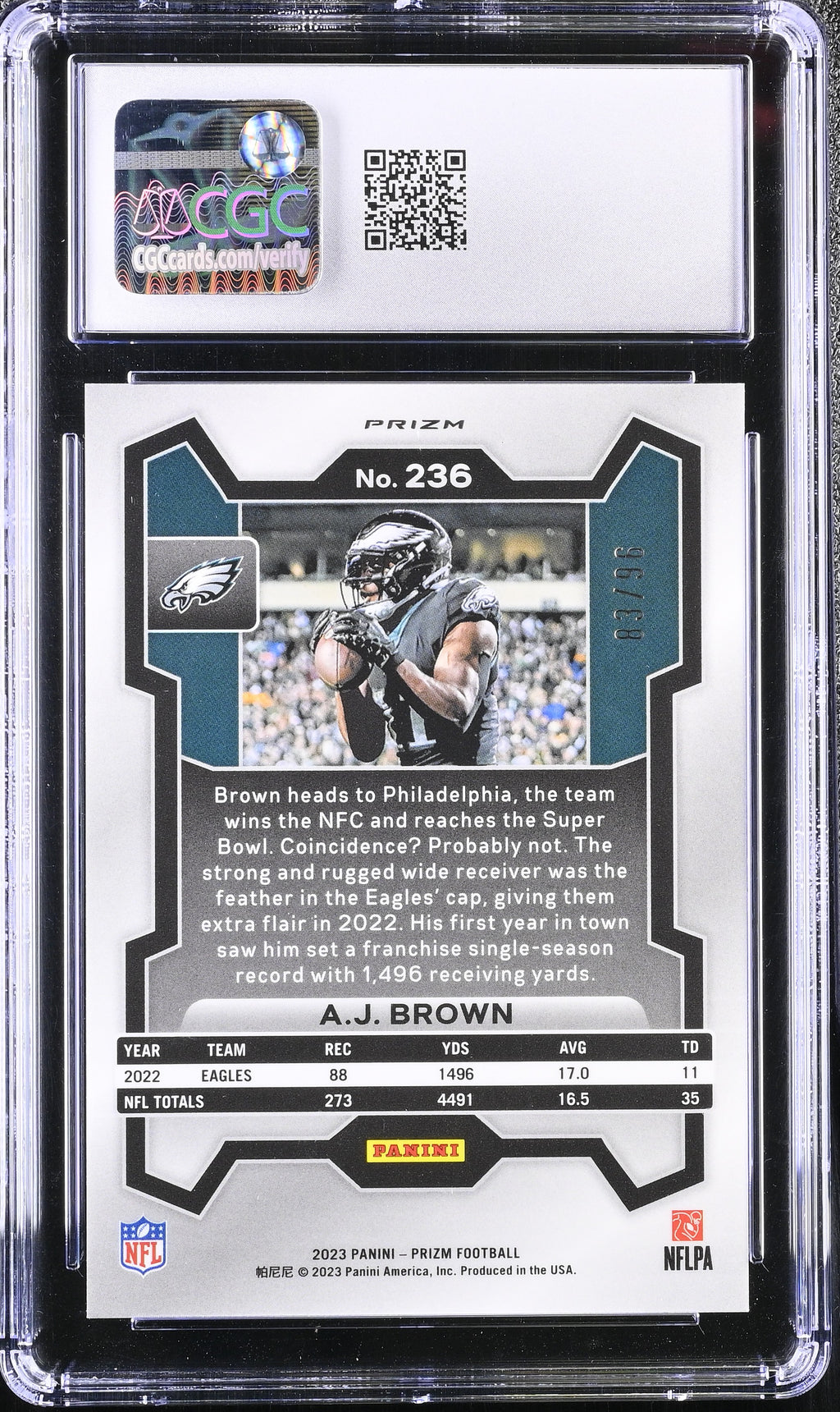 2023 Prizm AJ Brown Blue Sparkle 83/96 CGC 10