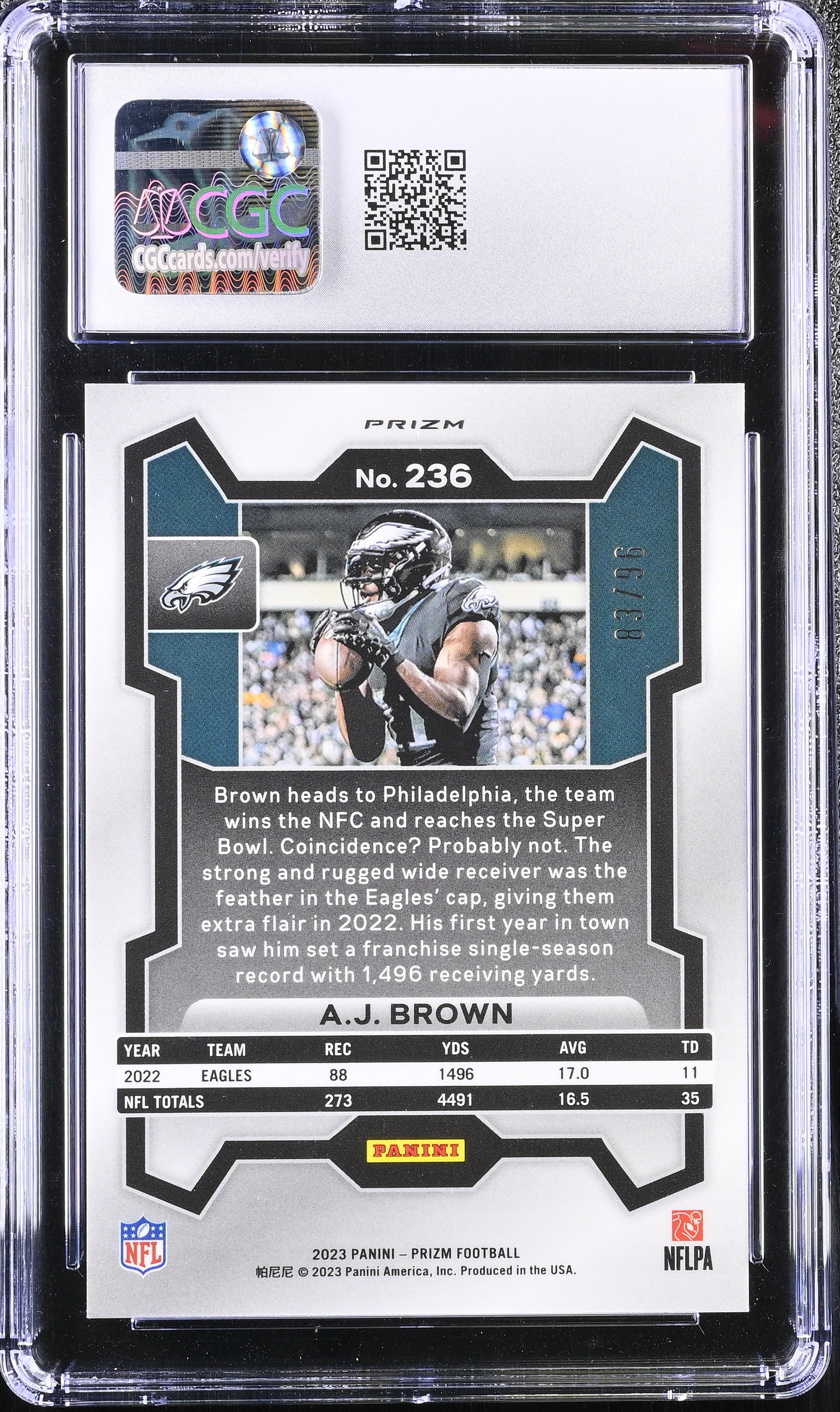 2023 Prizm AJ Brown Blue Sparkle 83/96 CGC 10