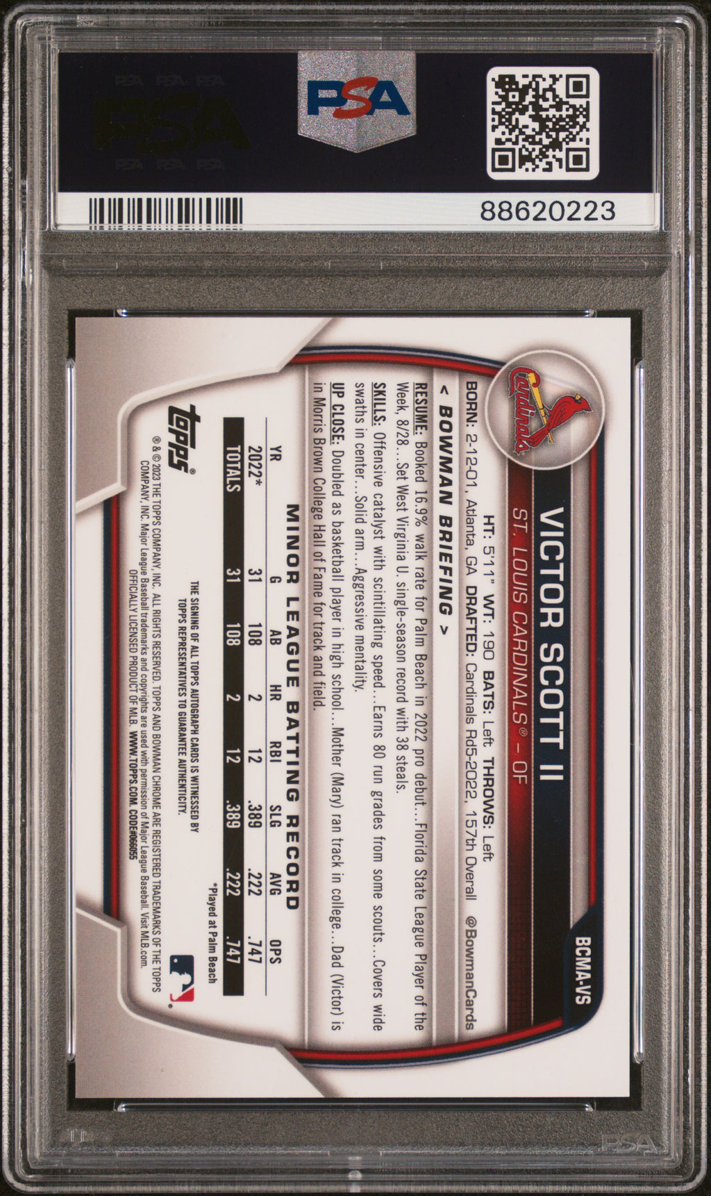 2023 Bowman Chrome Mega Box Victor Scott II Auto PSA 10