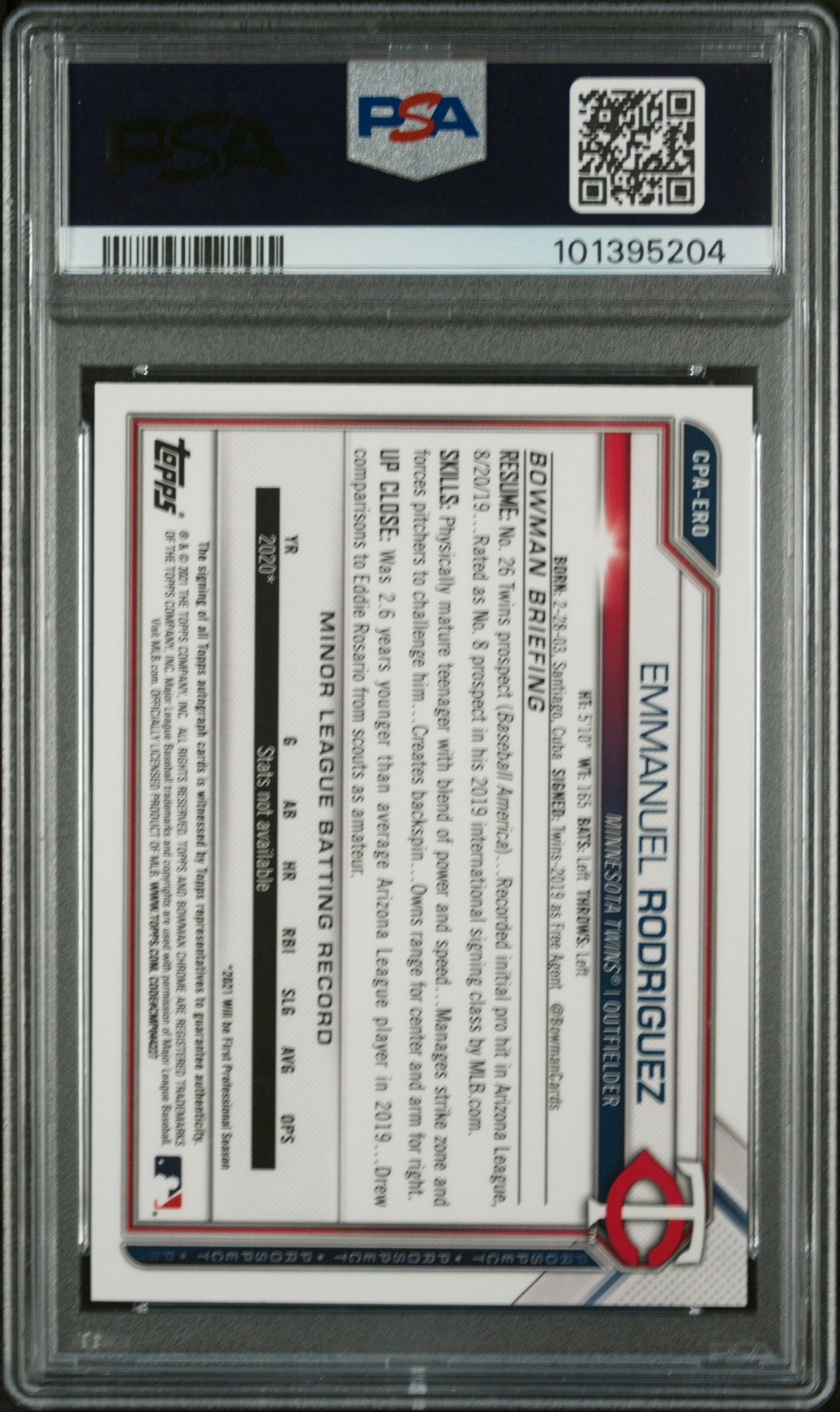 2021 Bowman Chrome Emmanuel Rodriguez Auto PSA 9