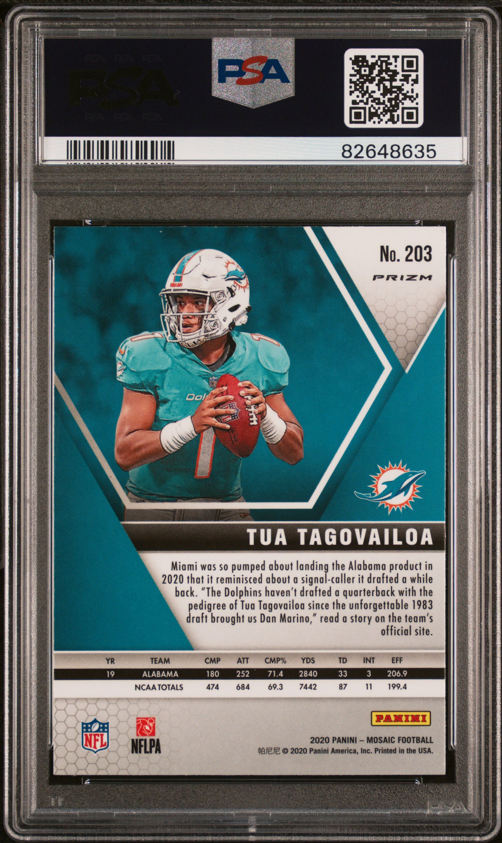 2020 Panini Mosaic Tua Tagovailoa #203 Green PSA 10