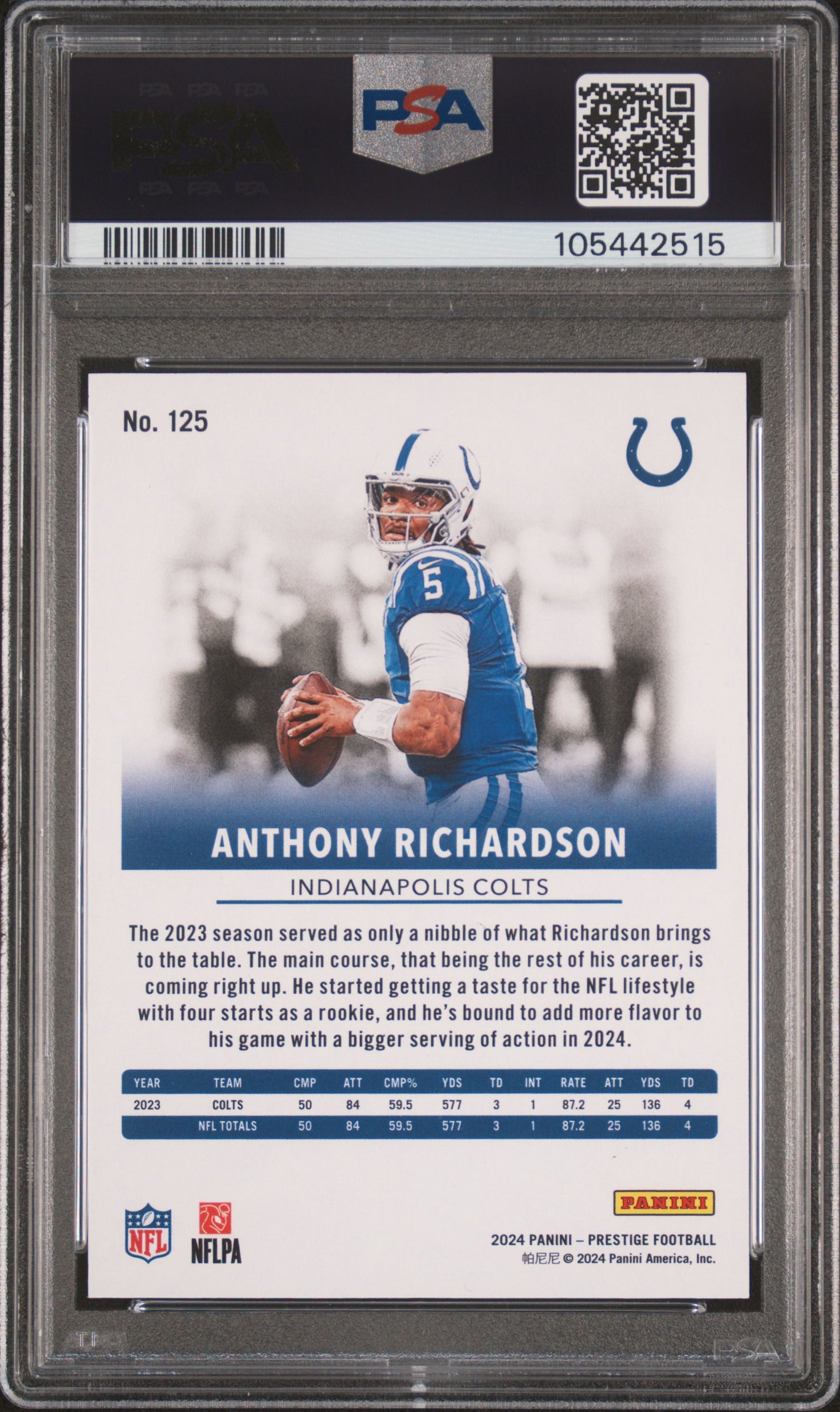 2024 Panini Prestige Anthony Richardson #125 BLK Premium Xtra Points /1 PSA 10