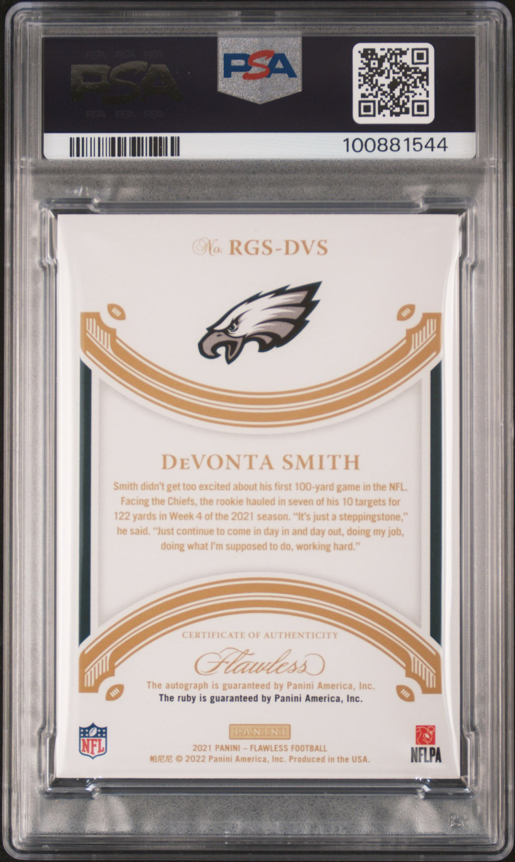2021 Flawless DeVonta Smith Rookie Gem Auto Ruby 01/20 PSA 10 RC