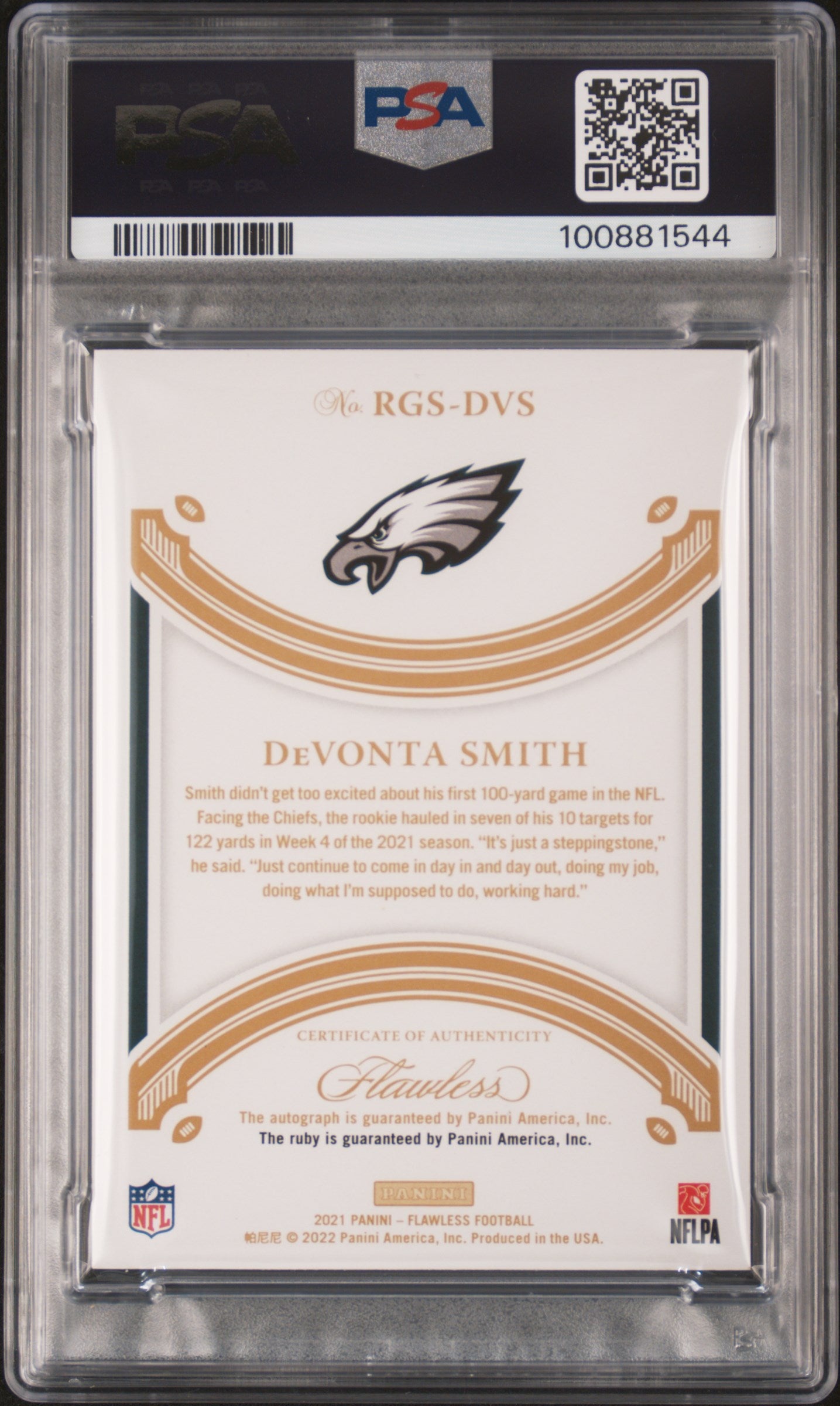 2021 Flawless DeVonta Smith Rookie Gem Auto Ruby 01/20 PSA 10 RC