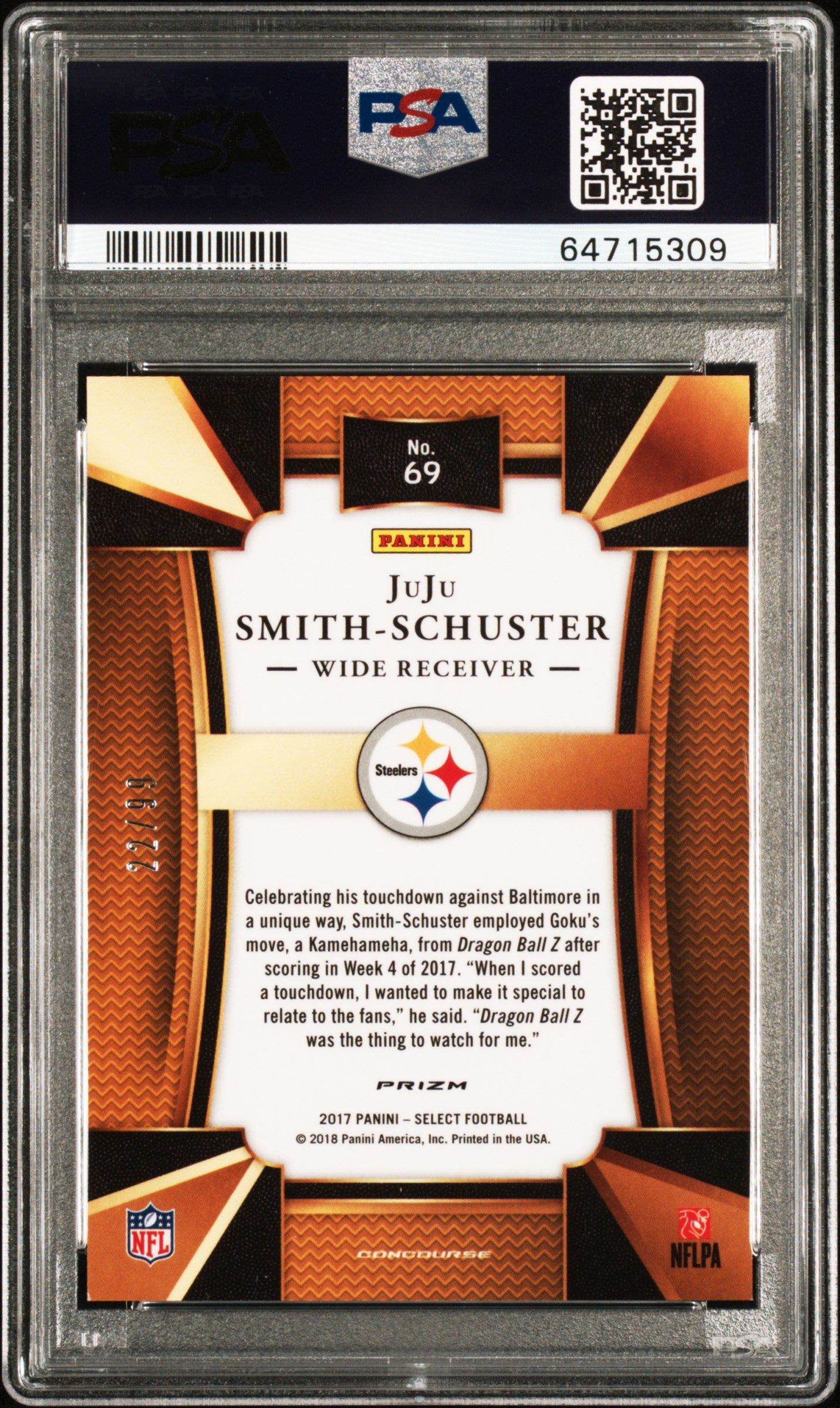 2017 Panini Select Juju Smith-Schuster #69 Maroon Prizm PSA 10