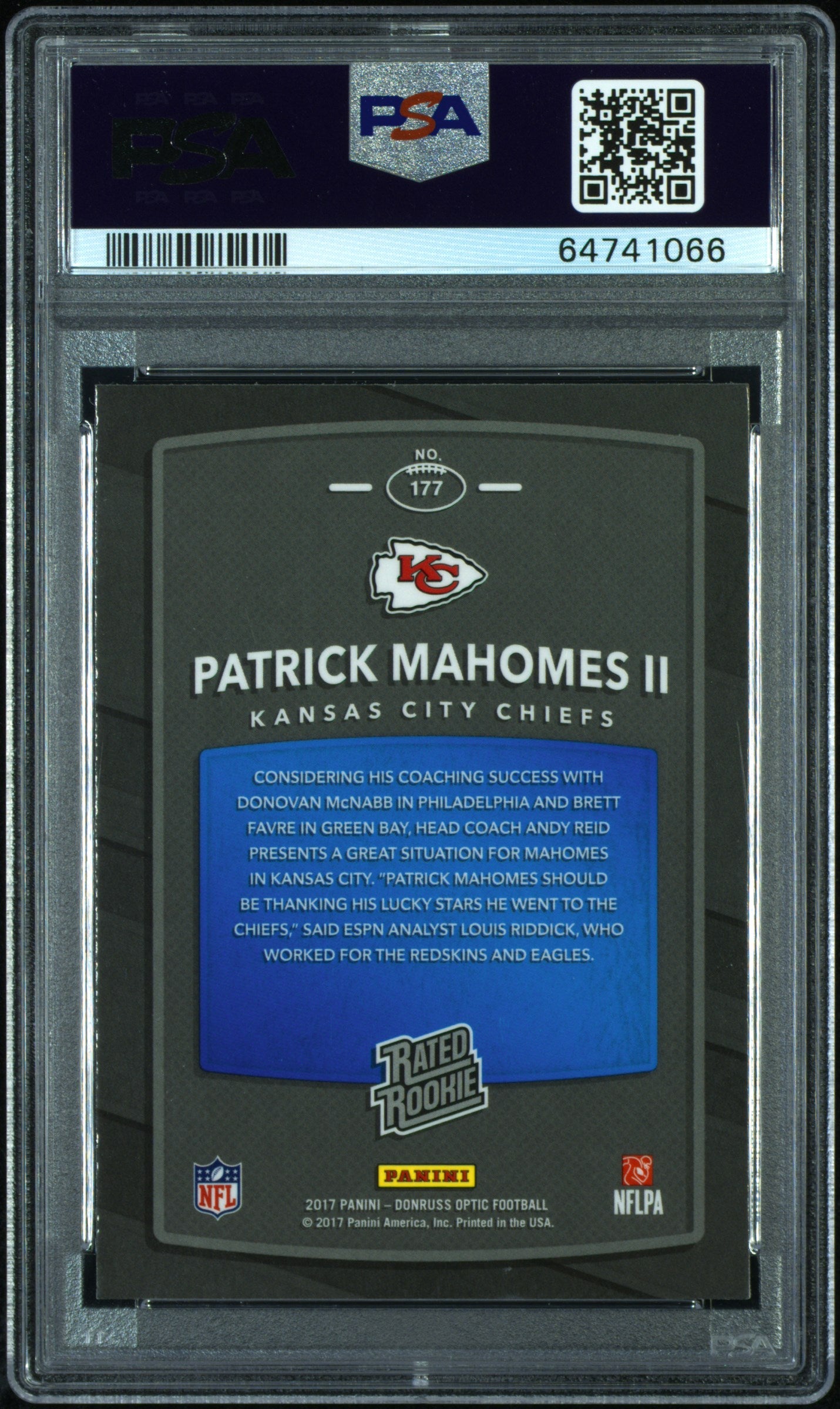 2017 Donruss Optic Patrick Mahomes Rookie PSA 9 RC