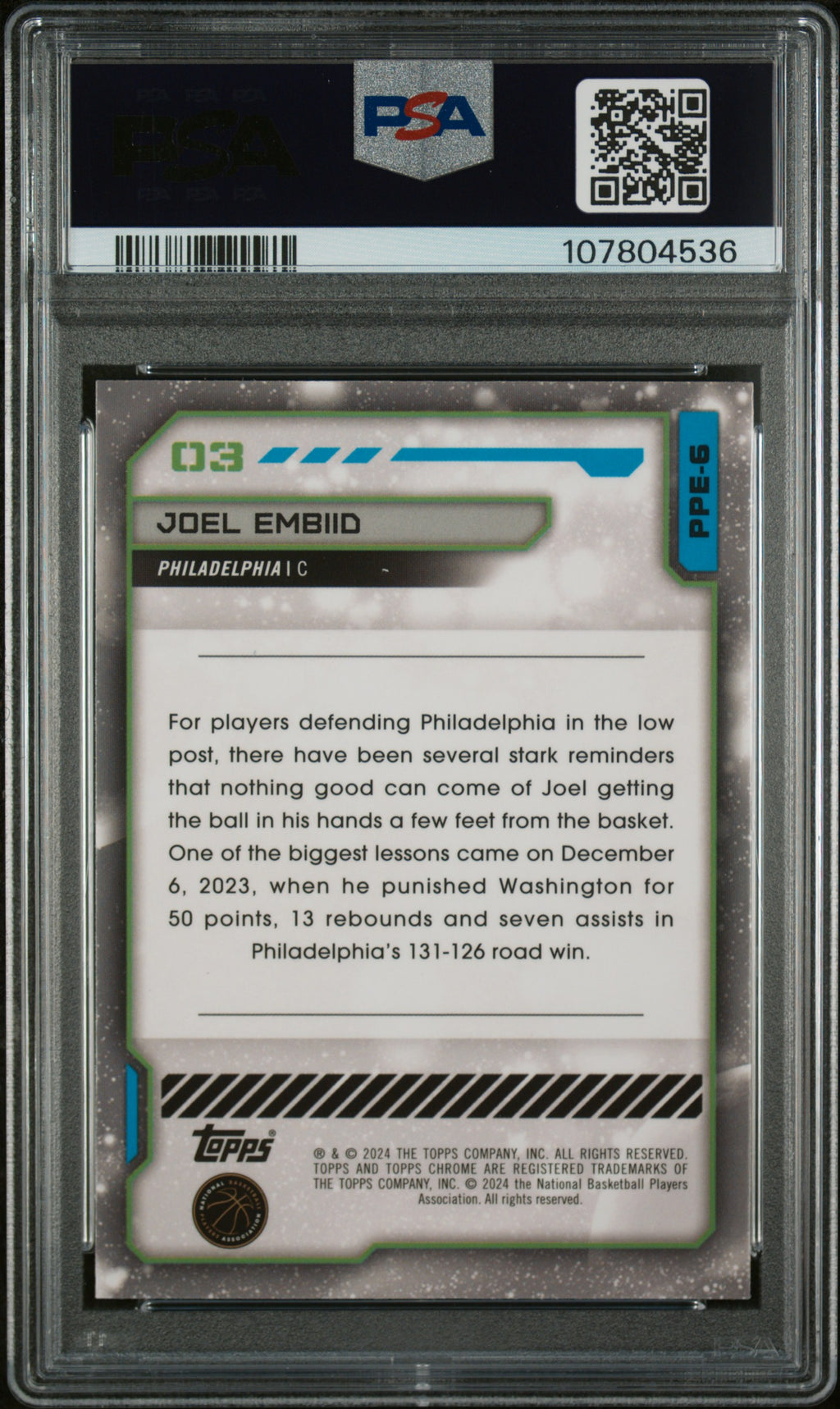 2023 Topps Chrome Cosmic Joel Embiid Planetary Pursuit Earth PSA 10