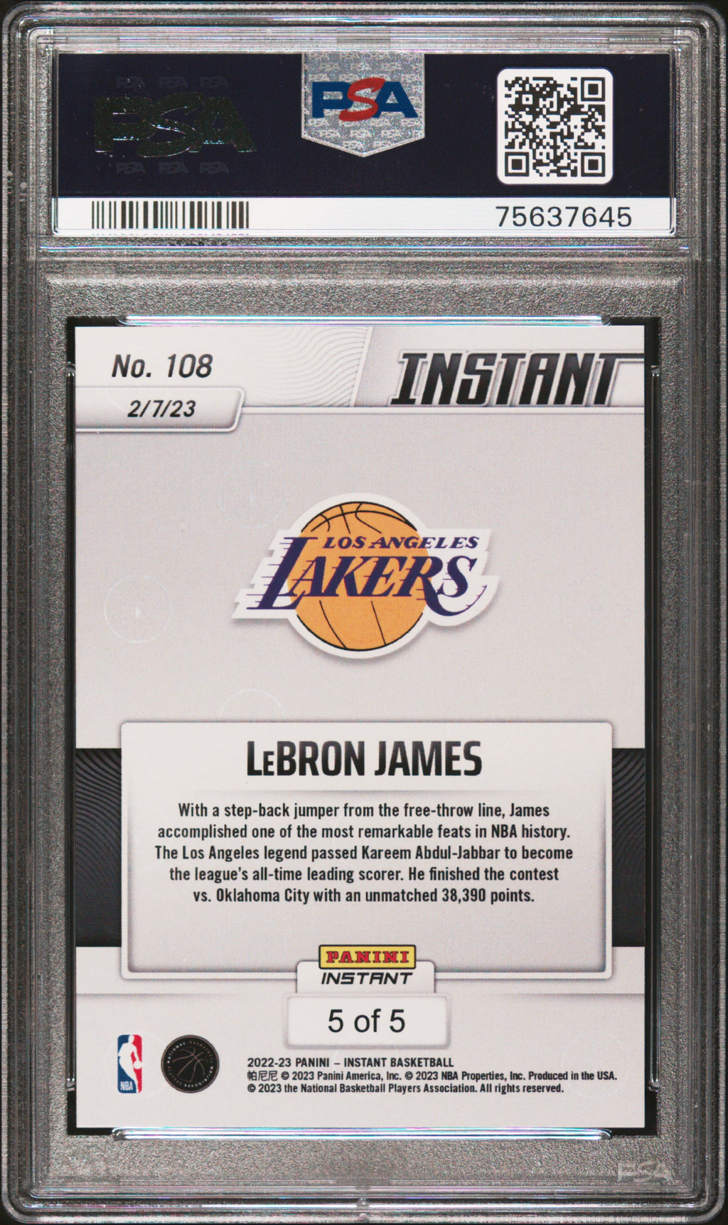 2022 Panini Instant LeBron James #108 PSA 9