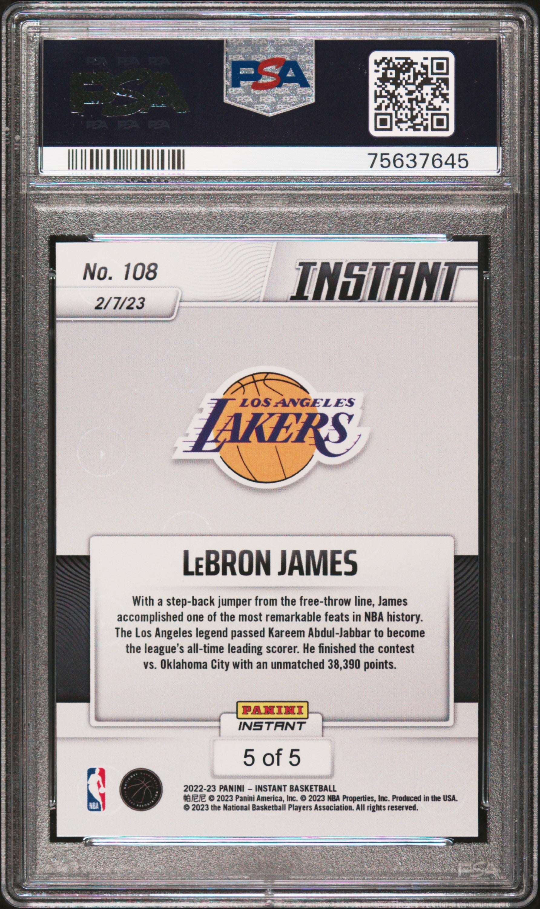 2022 Panini Instant LeBron James #108 PSA 9