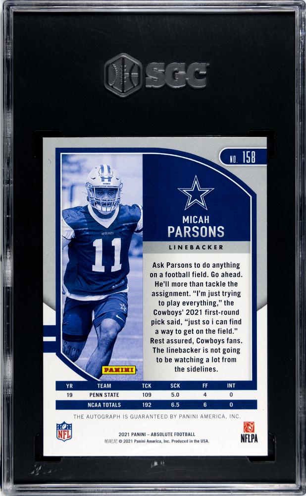 2021 Panini Absolute Micah Parsons #158 Autograph Orange Mosaic 75 SGC 10 Auto 10