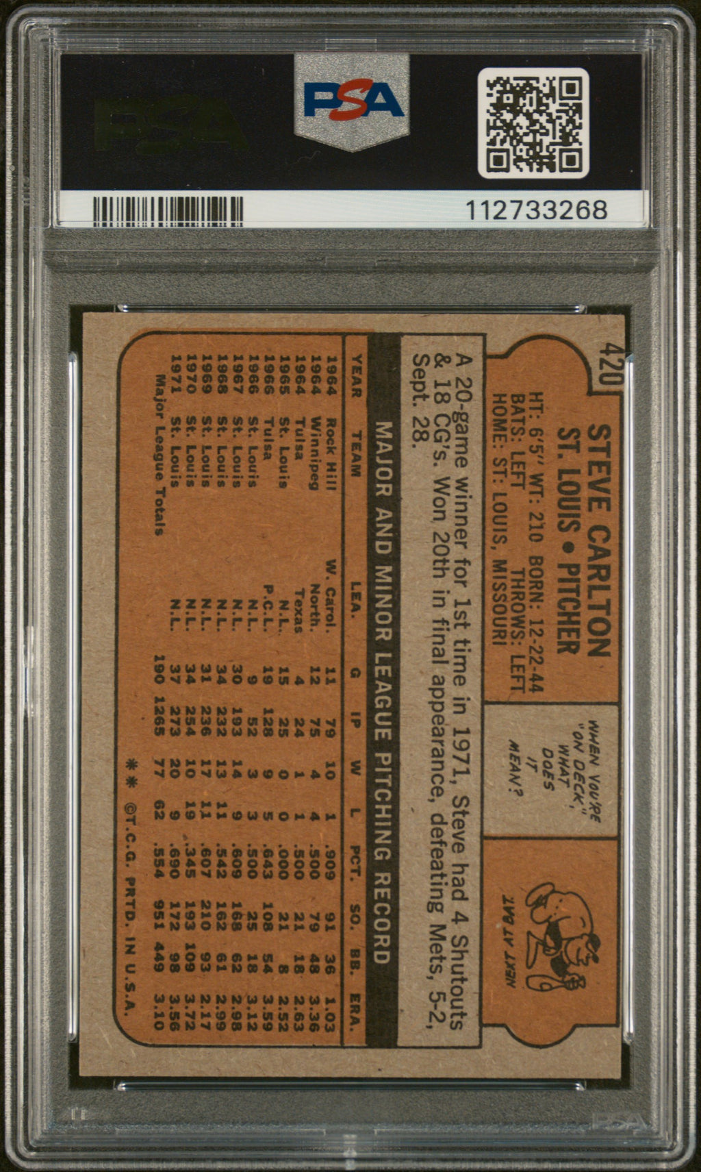 1972 Topps Steve Carlton PSA 6