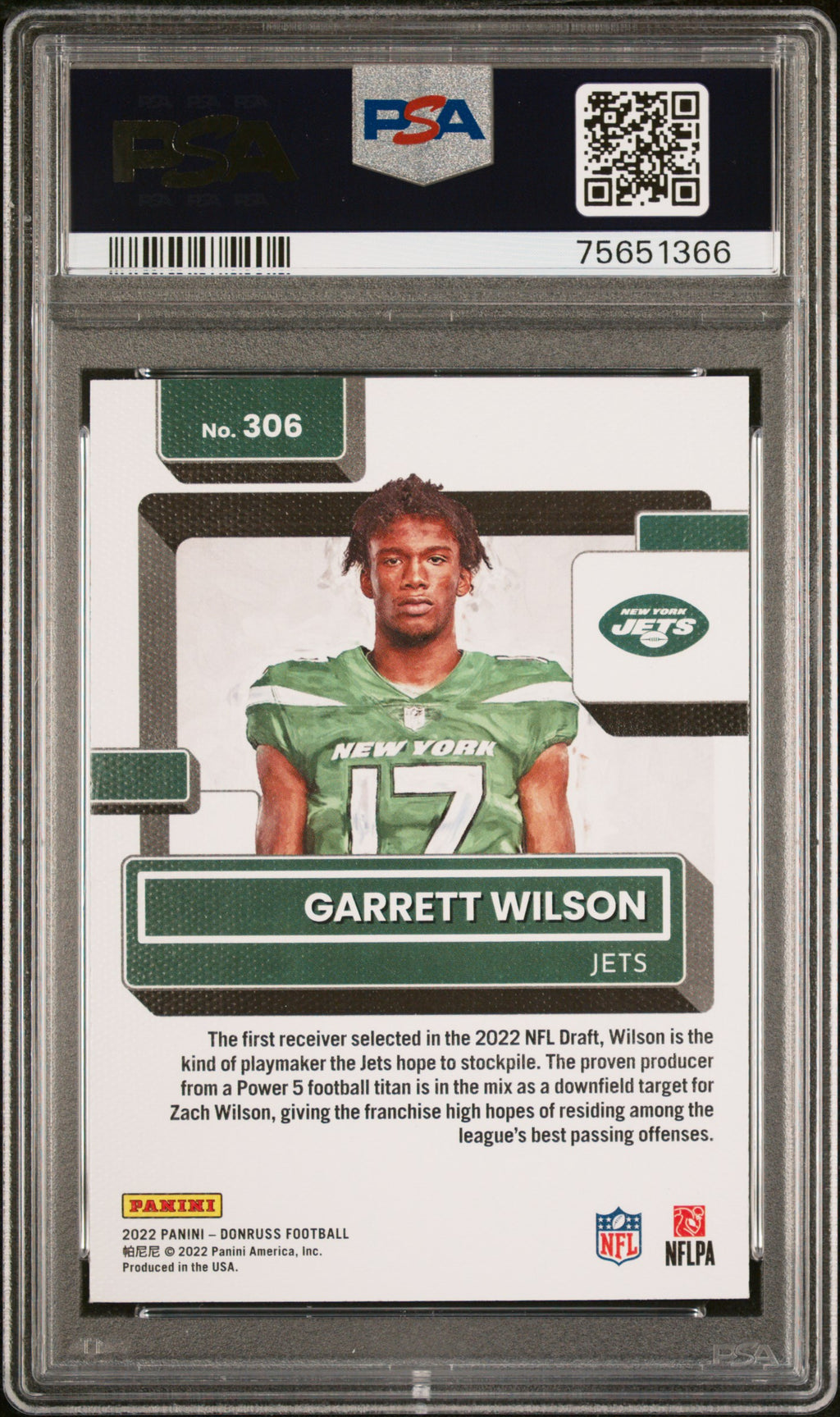 2022 Panini Donruss Garrett Wilson #306 Portrait PSA 10
