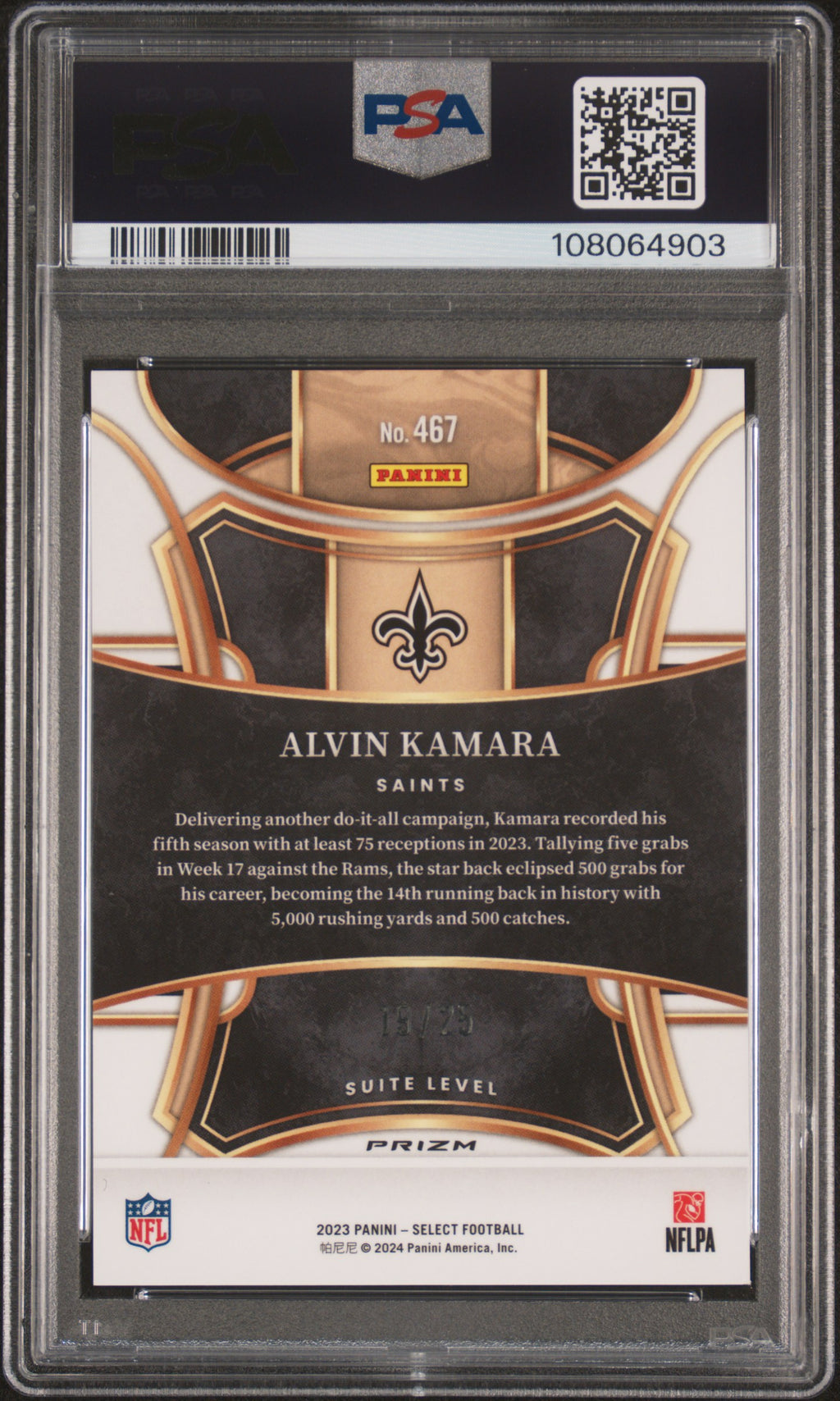 2023 Panini Select Alvin Kamara #467 Tie Dye Prizm PSA 9