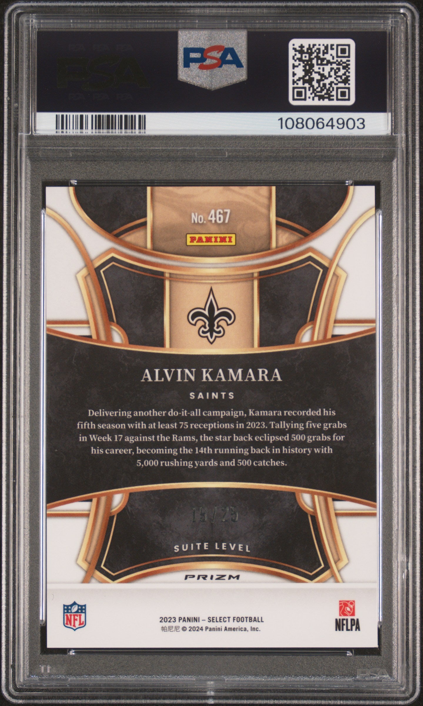 2023 Panini Select Alvin Kamara #467 Tie Dye Prizm PSA 9