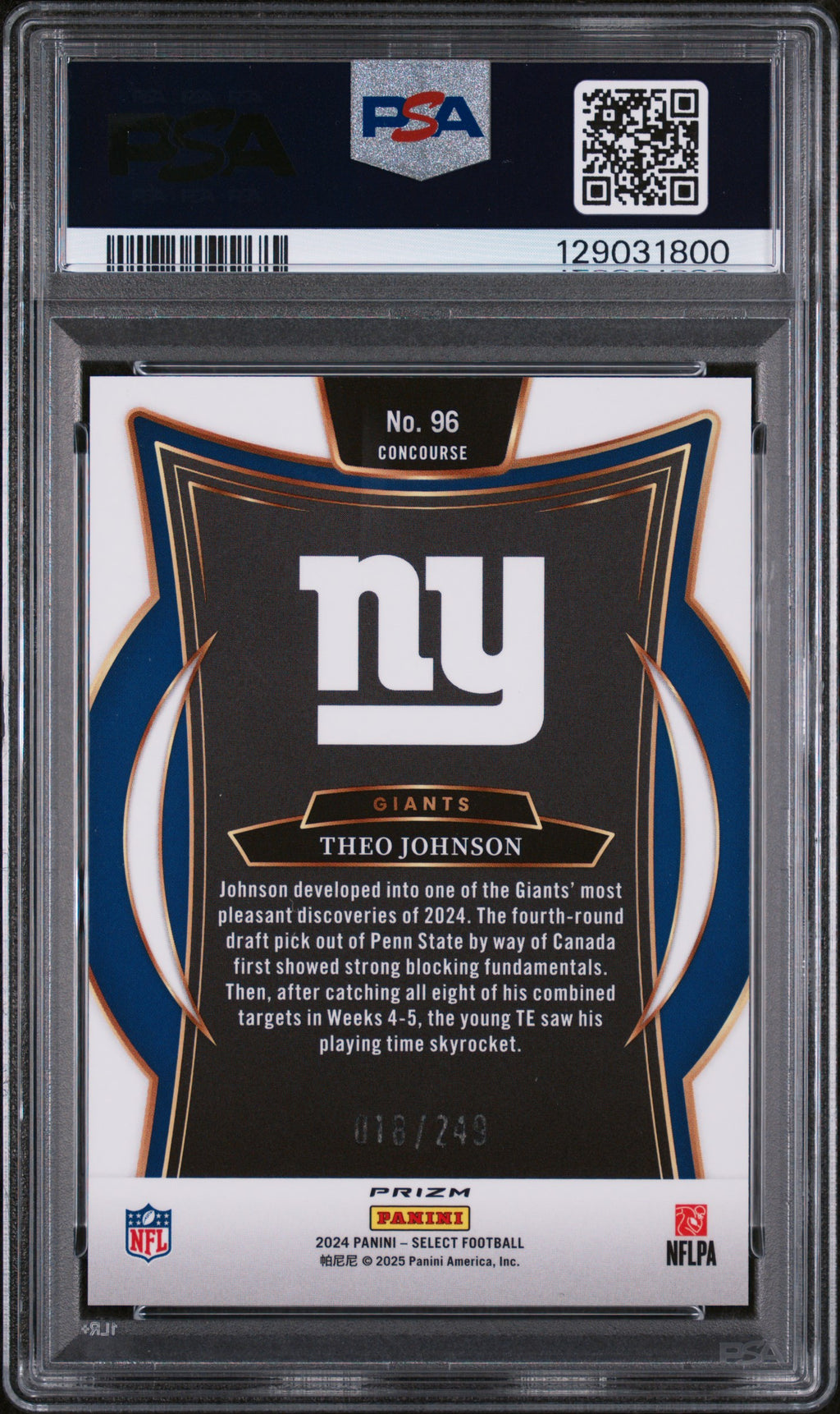 2024 Select Theo Johnson Rookie Blue Prizm 18/249 PSA 9 RC