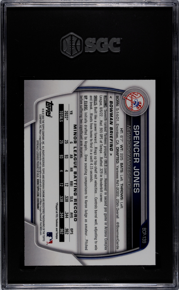 2023 Bowman Mega Box Spencer Jones Chrome Prospect SGC 10