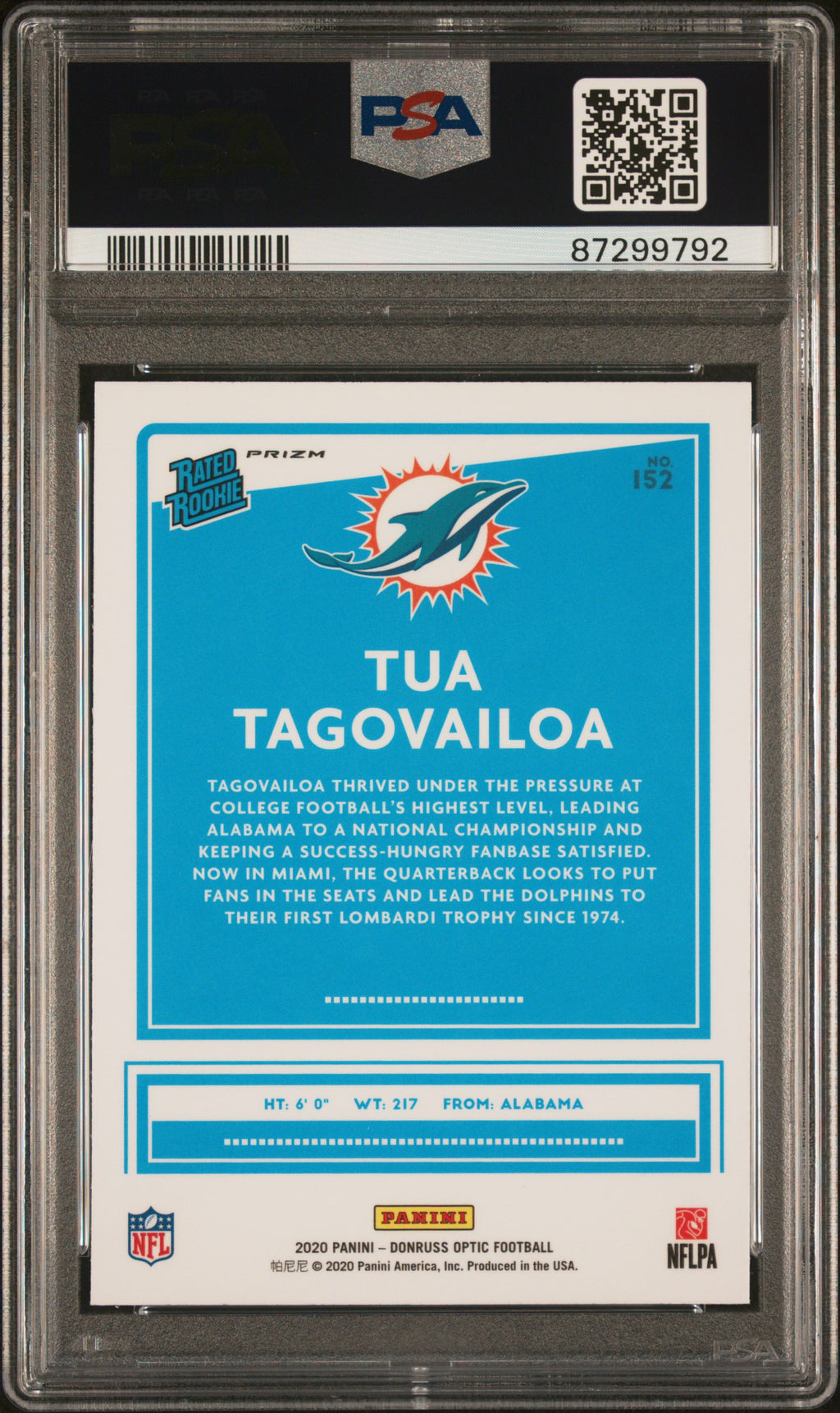 2020 Donruss Optic Tua Tagovailoa Rookie Holo PSA 10 RC