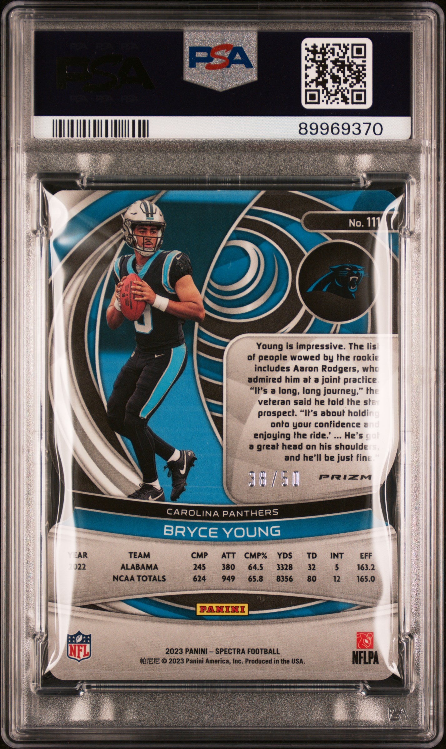 2023 Spectra Bryce Young Neon Blue Die-Cut PSA 10