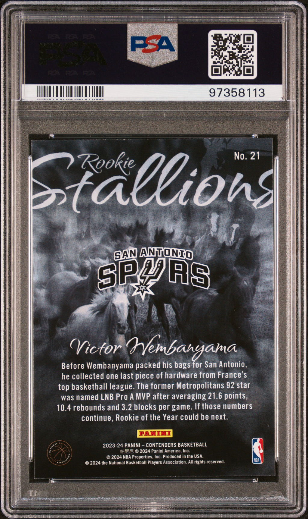 2023 Contenders Victor Wembanyama Rookie Stallion PSA 9 RC