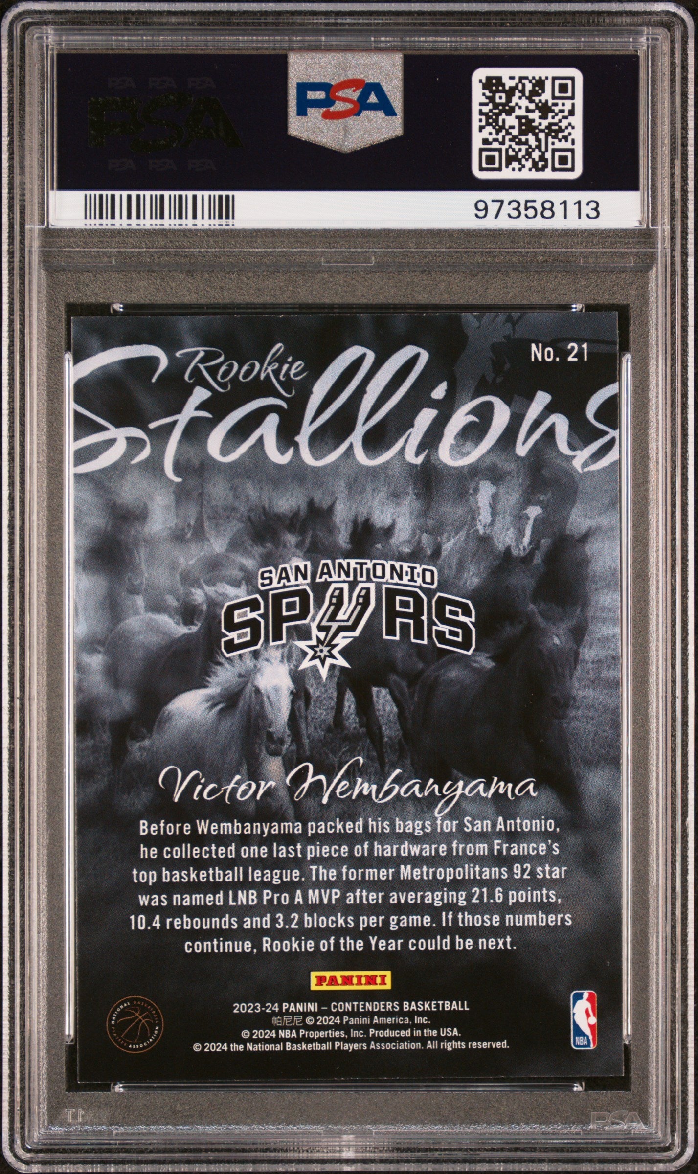 2023 Contenders Victor Wembanyama Rookie Stallion PSA 9 RC