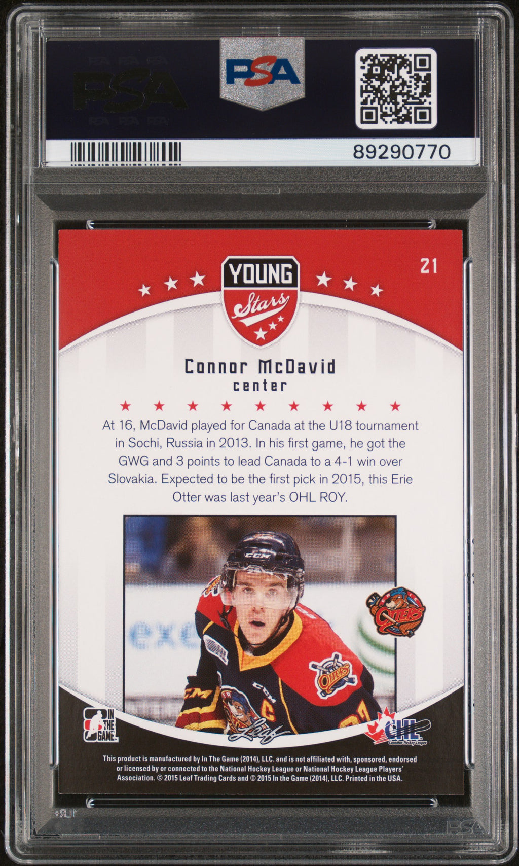 2015 Leaf ITG CHL Draft Connor McDavid PSA 10