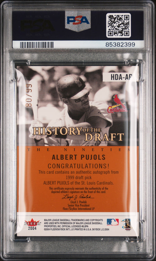 2004 Skybox L.E. History Of The Draft Autograph Albert Pujols #HDAAP Copper / PSA 9