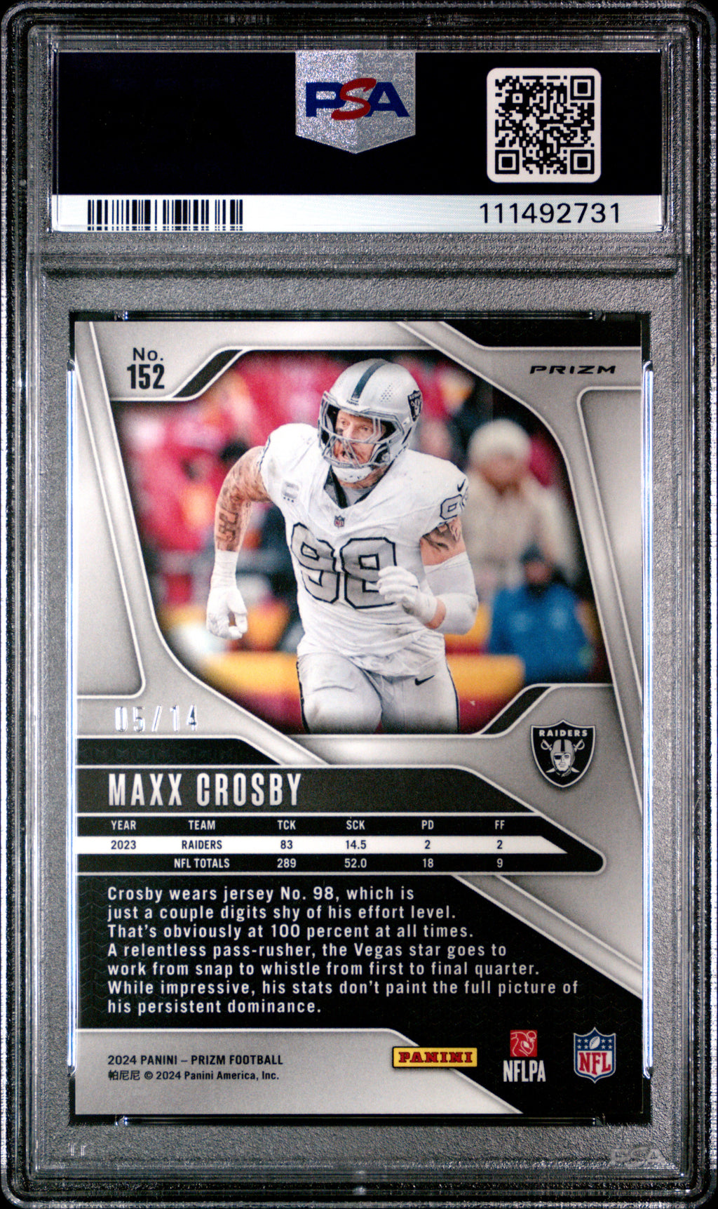 2024 Prizm Maxx Crosby Blue Choice 05/14 PSA 9