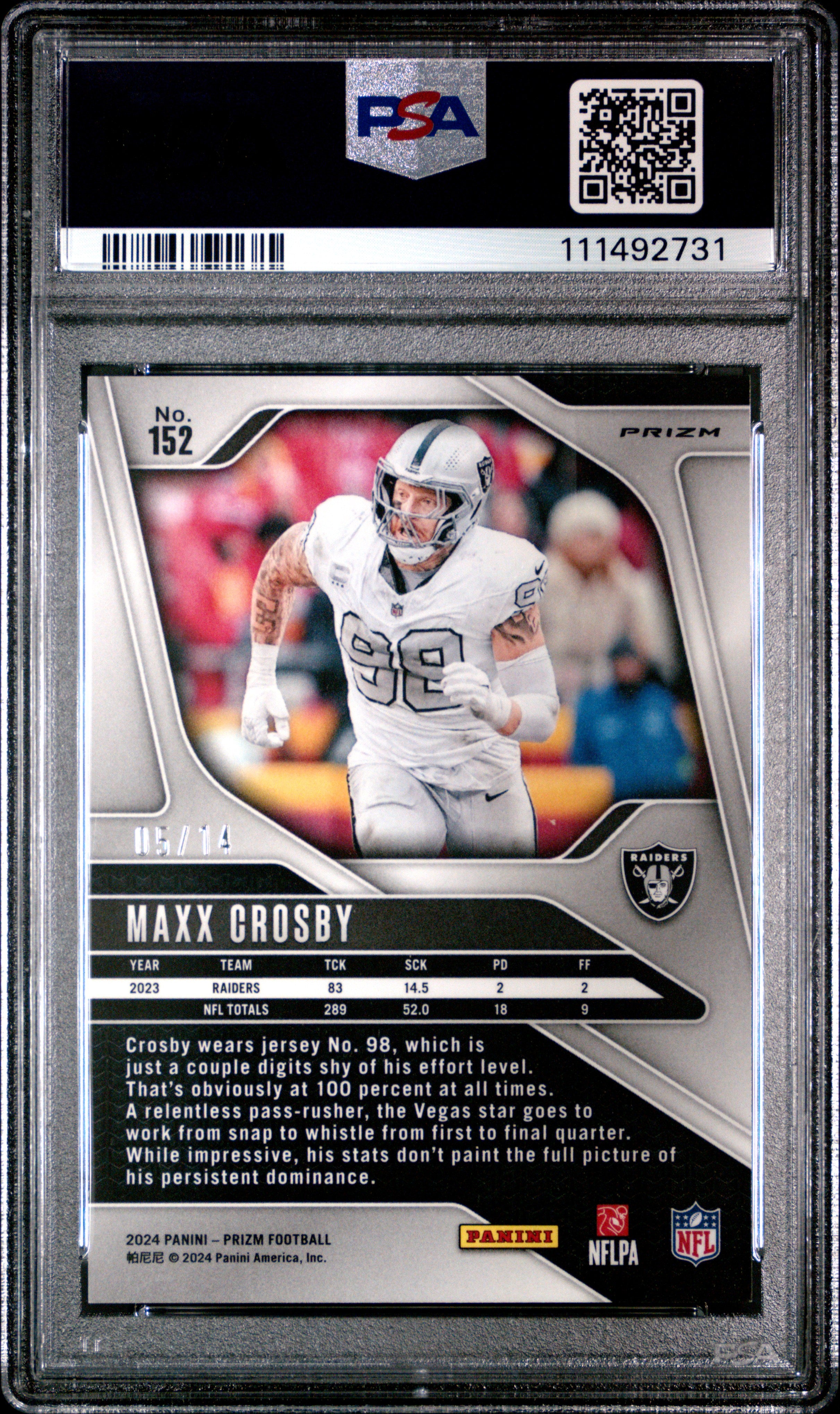 2024 Prizm Maxx Crosby Blue Choice 05/14 PSA 9