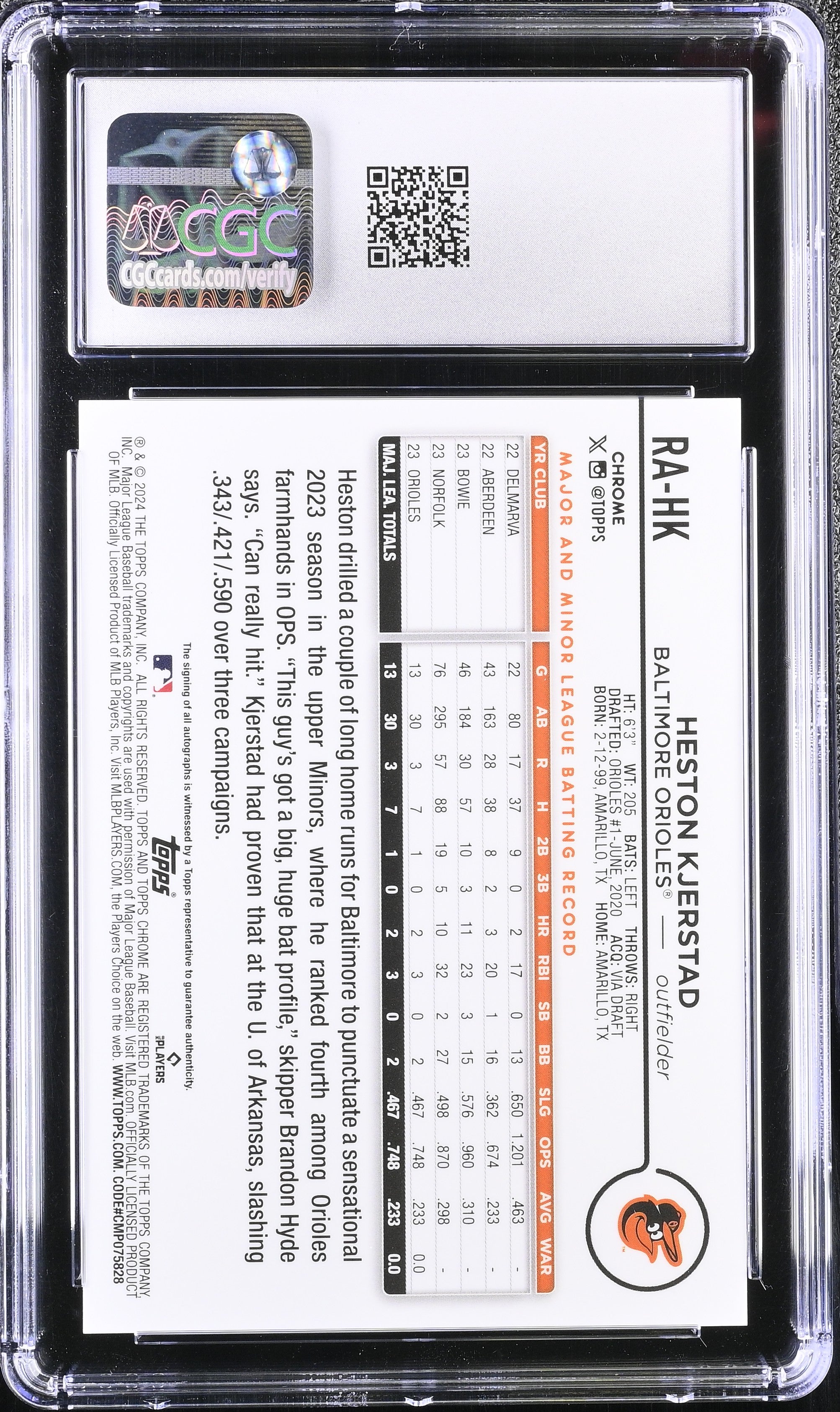 2024 Topps Chrome Heston Kjerstad Rookie Auto CGC 10 Auto 10 RC