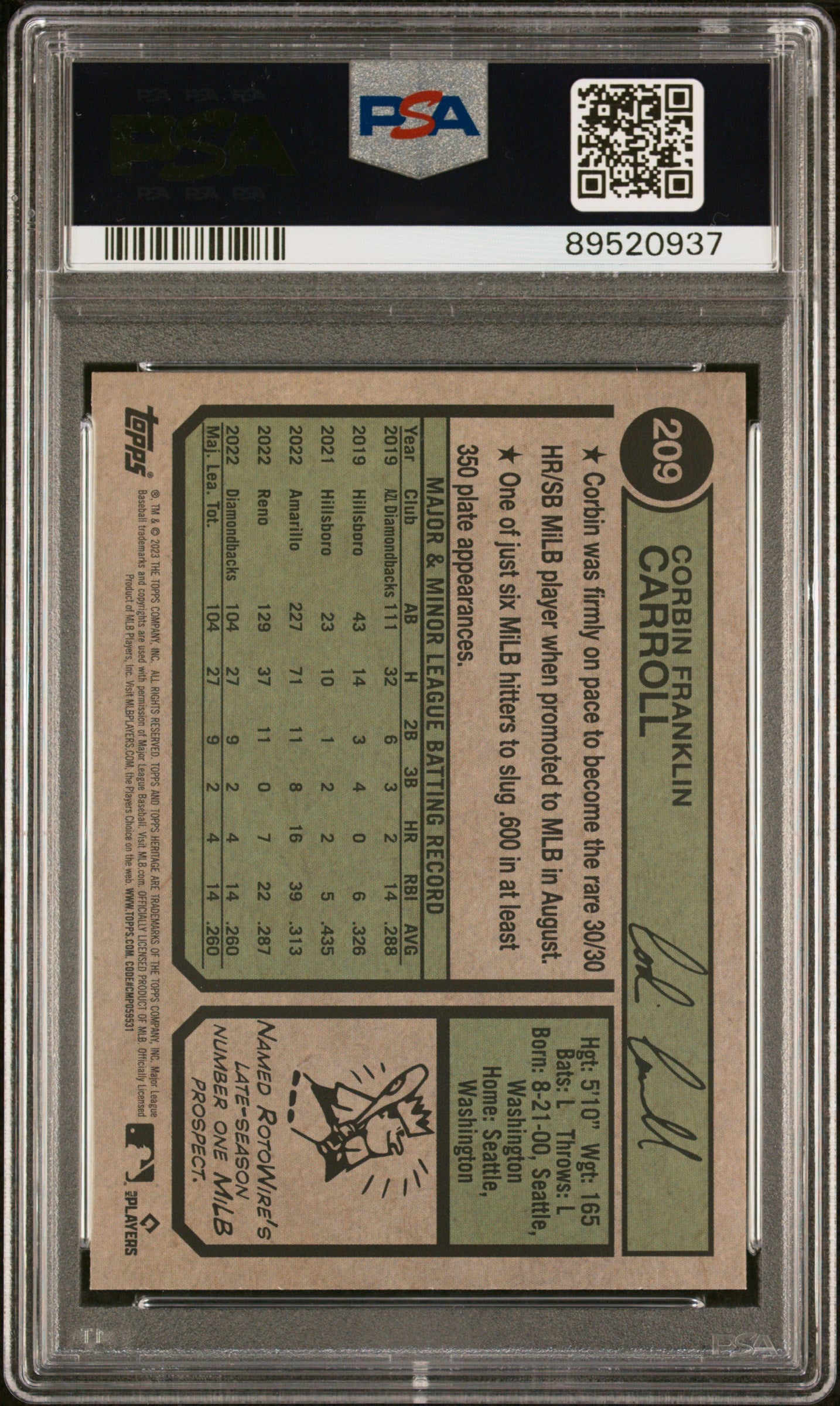 2023 Topps Heritage Corbin Carroll Rookie Flip Stock PSA 10 RC