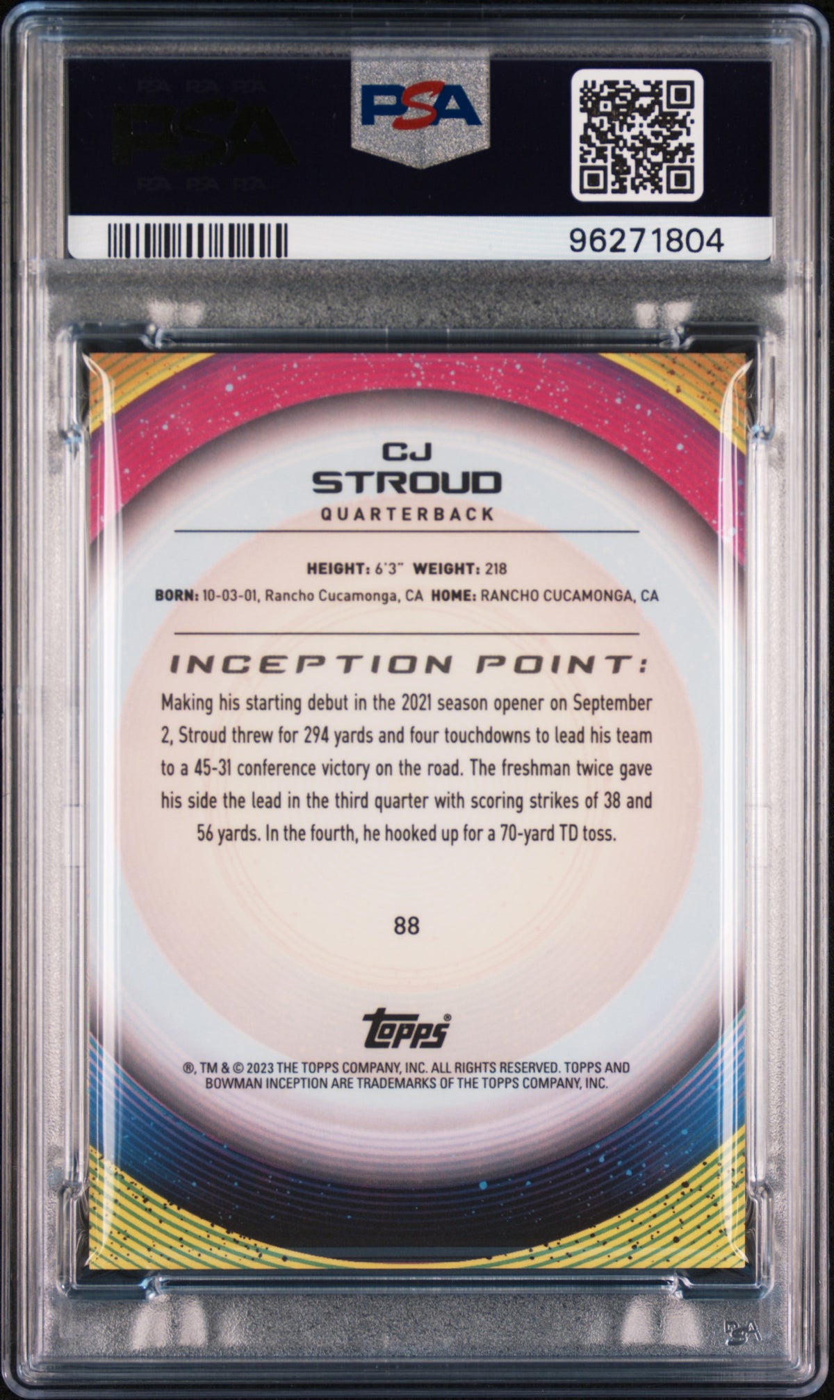 2022 Bowman University Inception CJ Stroud #88 PSA 10