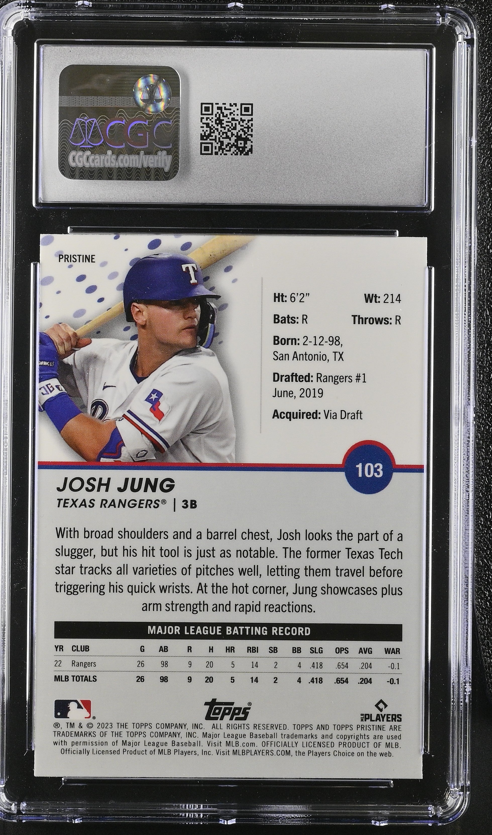 2023 Topps Pristine Josh Jung Rookie Pristine Refractor CGC 10 RC