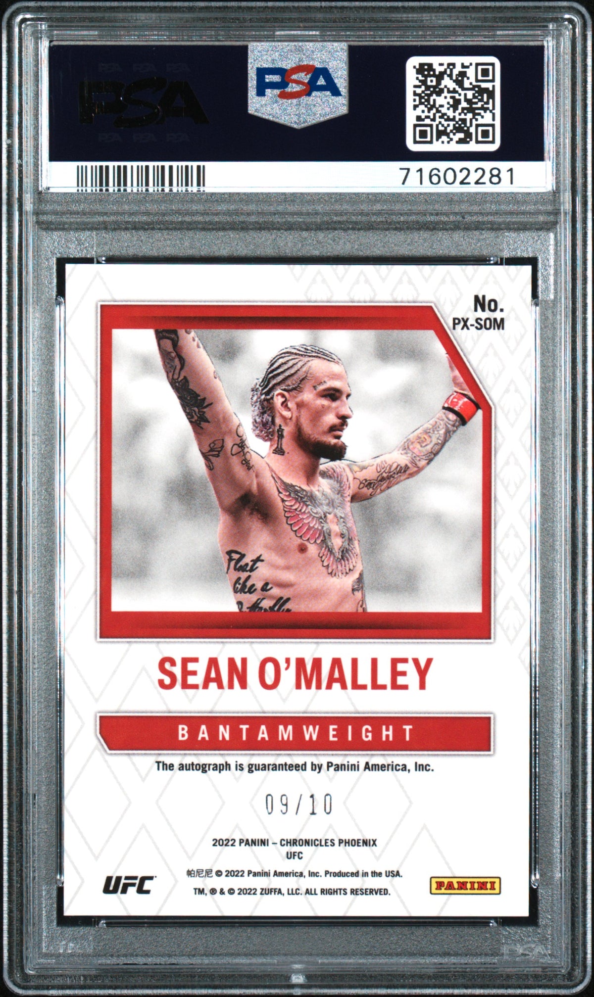 2022 Panini Chronicles UFC Phoenix Autograph Sean O’Malley #PXSOM Gold PSA 10