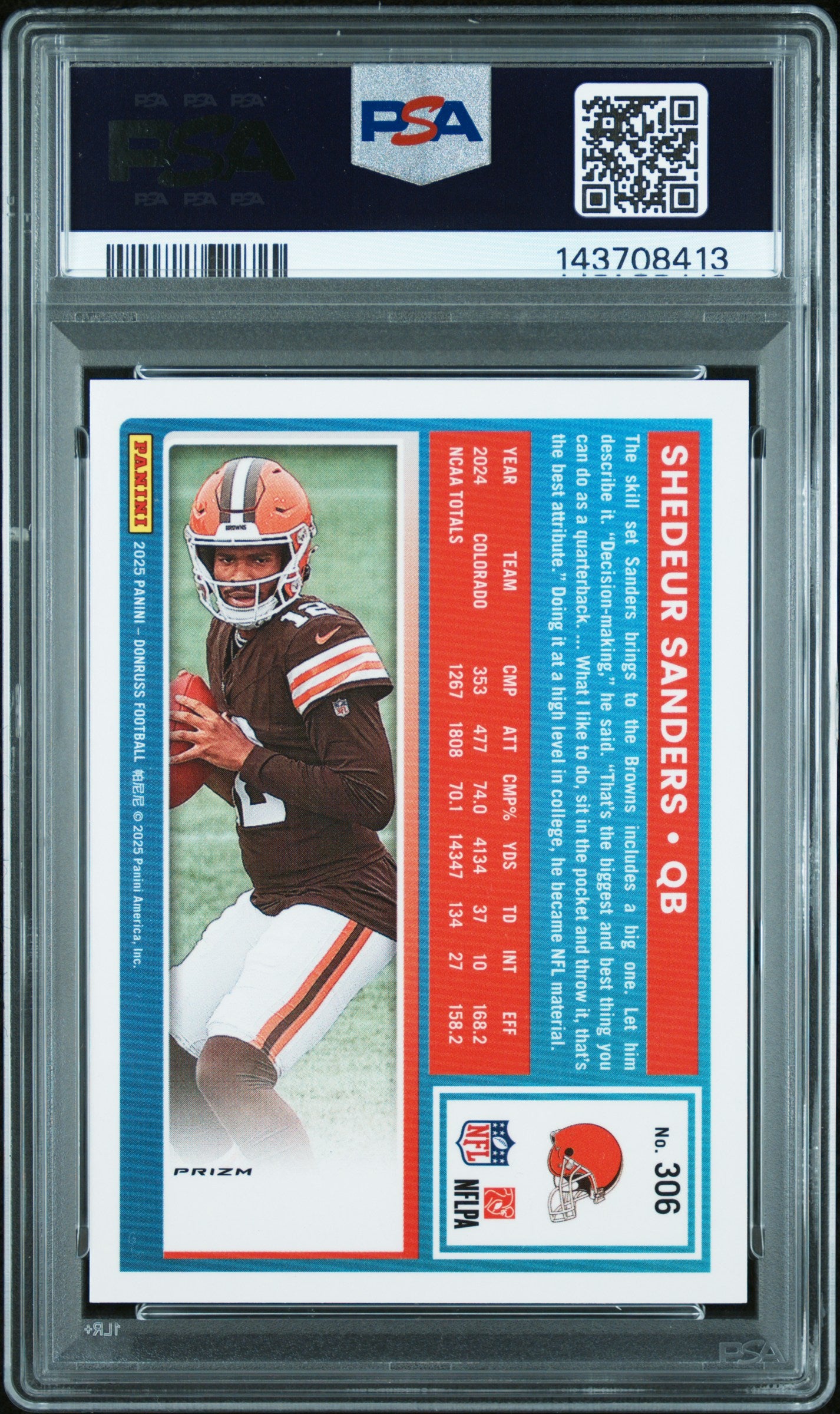 2025 Panini Donruss Shedeur Sanders #306 Optic Prev Football Emoji PSA 9