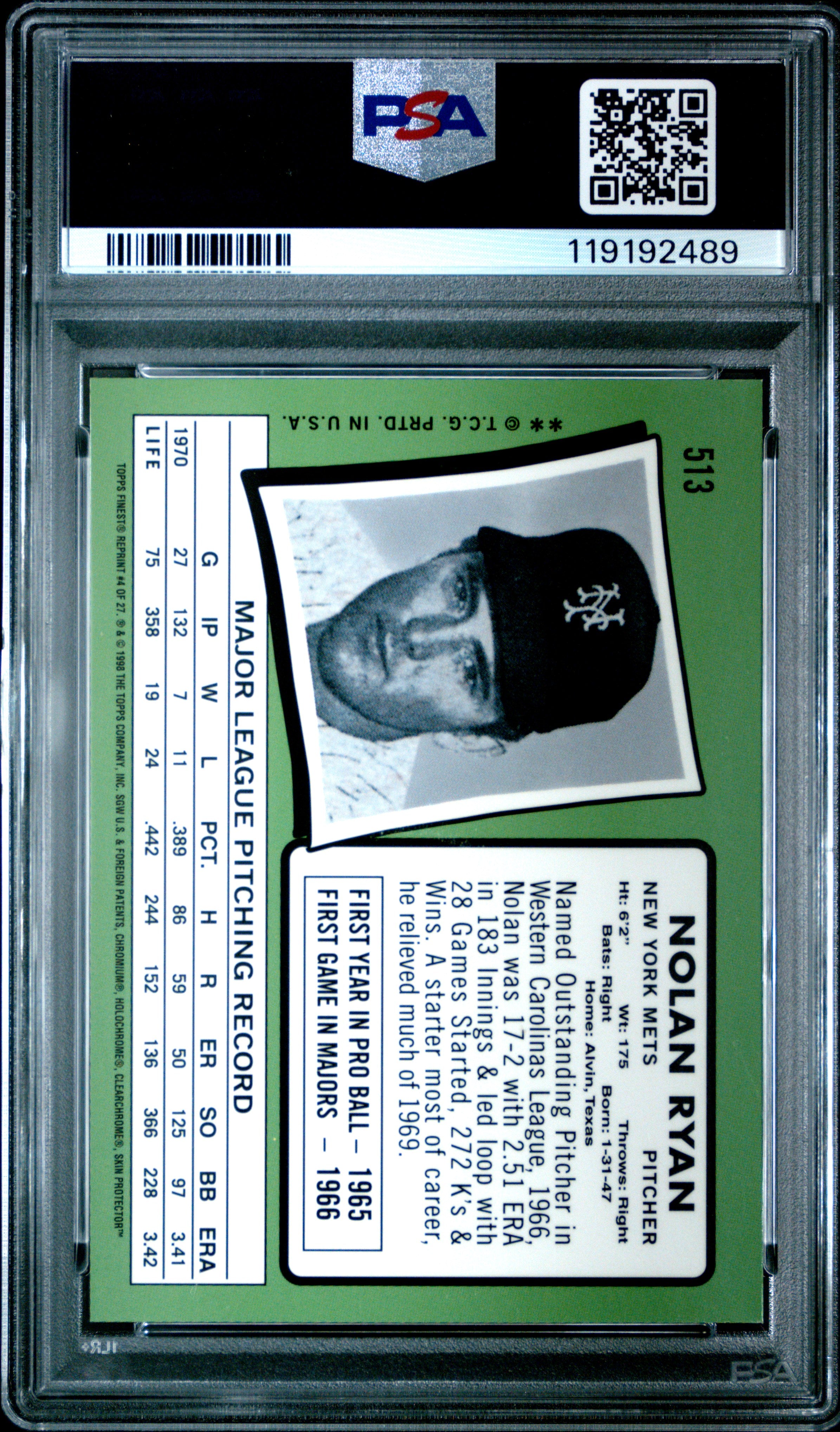1999 Topps Nolan Ryan 1971 Topps Reprint PSA 10